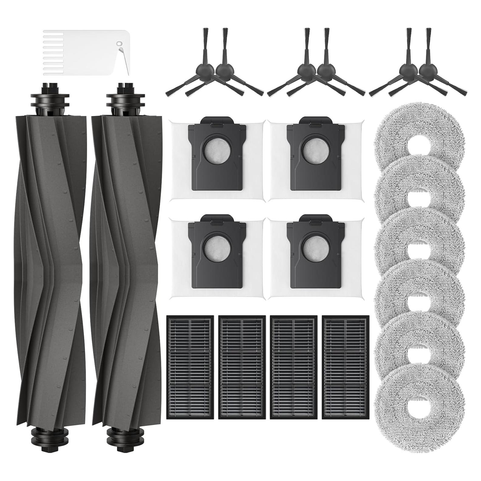 23 Pcs Replacement Parts for Dreame L10s Ultra Gen 2/ L10s Pro Ultra Heat/ X30 Ultra/Mova E30 Ultra Robot Vacuum and Mop, 2 Main Brush, 6 Mop Pads, 4 Dust Bags, 4 Filters, 6 Side Brush, 1 Clean Brush