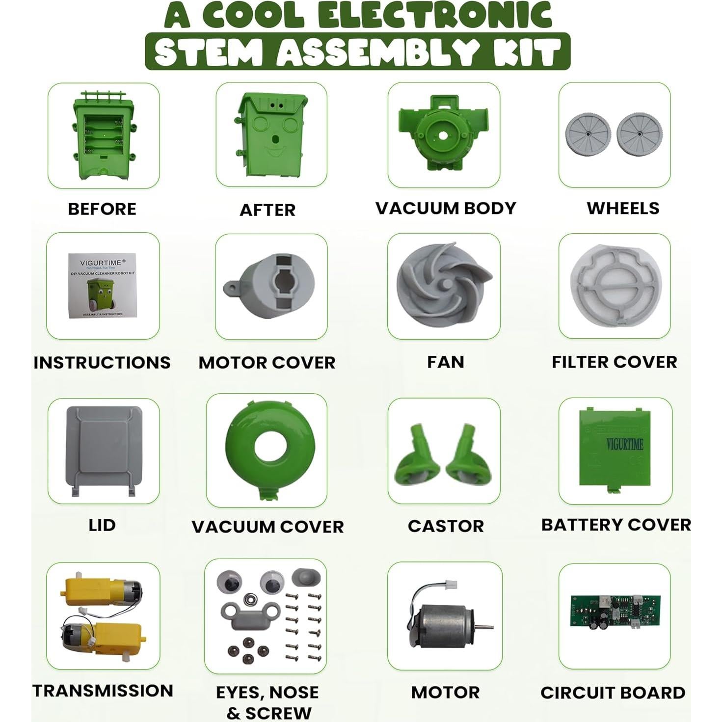 DIY Vacuum Cleaner Robot Kit, STEM Projects Science Kits for Teens, Mini Trash Can Shaped IR Sensor Assemble Robot Kit, Great STEM Learning Project for School Students and Teens