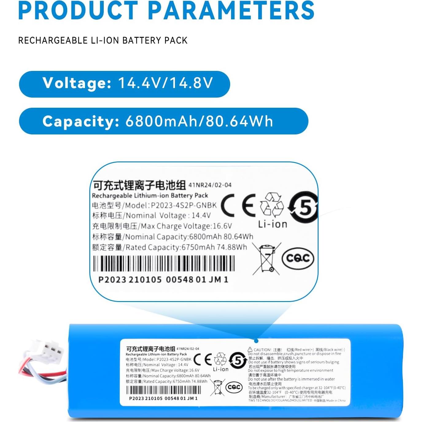 Batería de Reemplazo 6800mAh para Aspiradoras Laresar L6 Pro, VIOMI S9, Ultenic T10