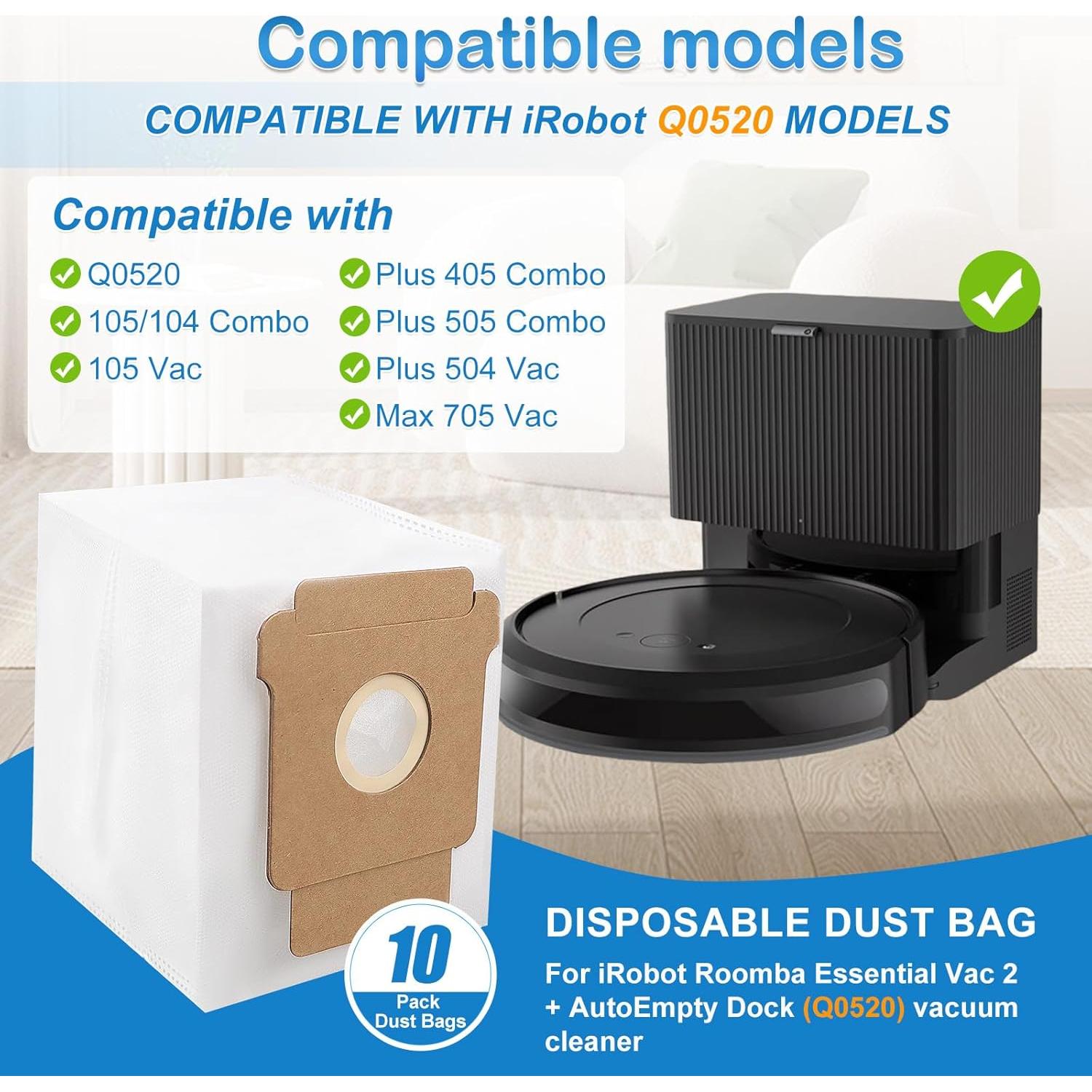 Paquete de 10 bolsas de polvo Estelife Q0520 para iRobot Roomba