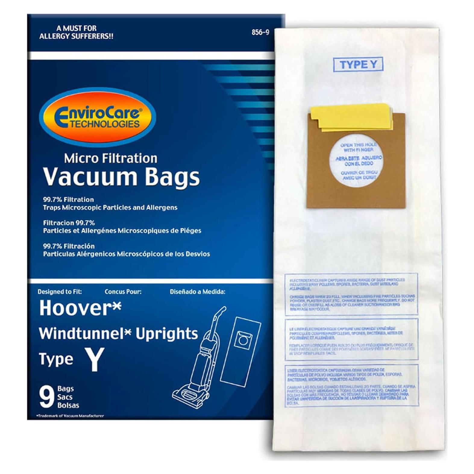 Bolsas de Aspiradora EnviroCare 859-9 para Hoover WindTunnel - Paquete de 9