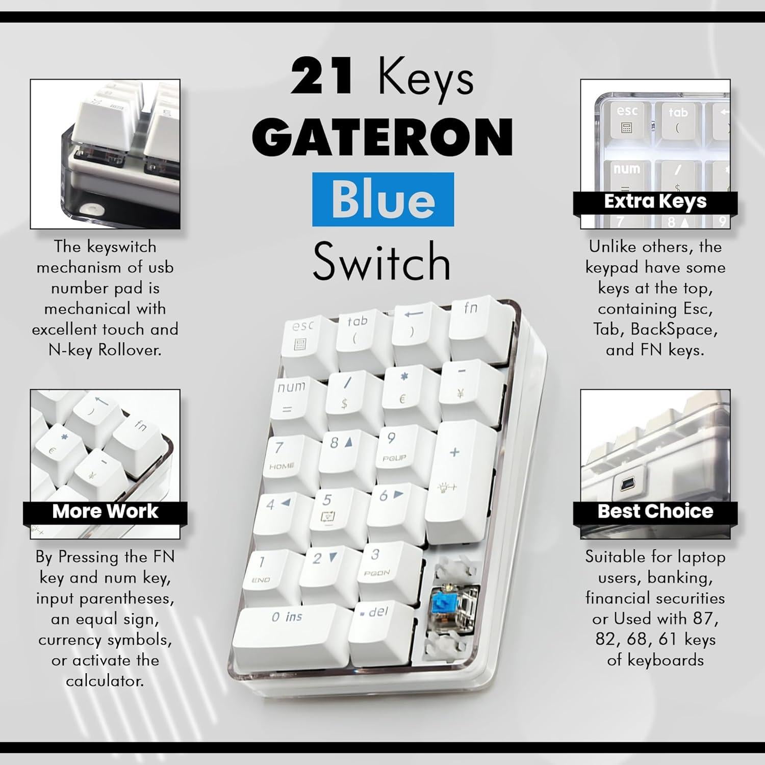 Teclado Numérico Mecánico Qisan GATERON Azul Retroiluminado 21 Teclas