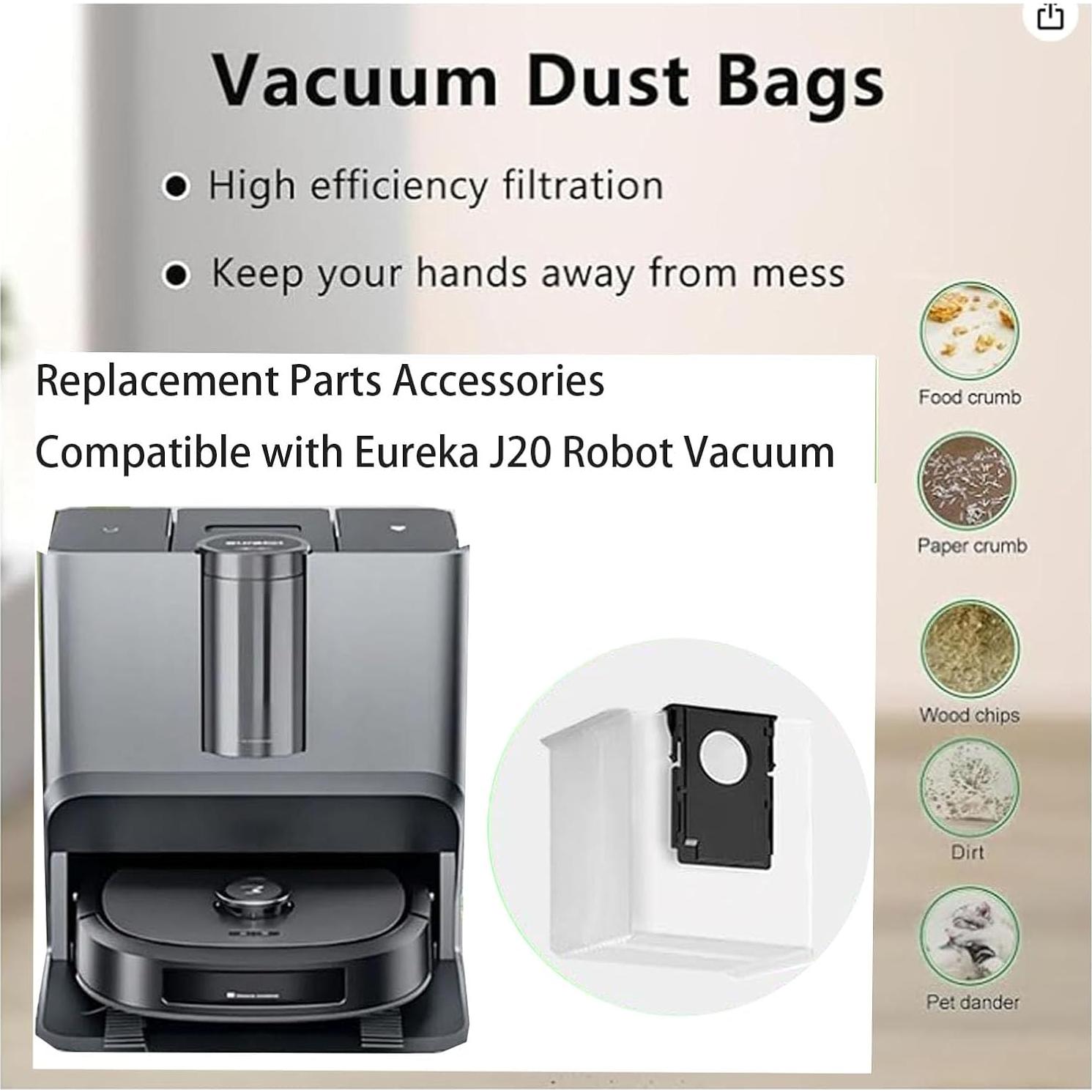 Replacement Accessories Kit for Eureka J20: Replacement Parts Compatible with Eureka J20 Robot Vacuum, Main Brush Side Brush Hepa Filter Dust Bag Cleaning Tool Spare Attachments