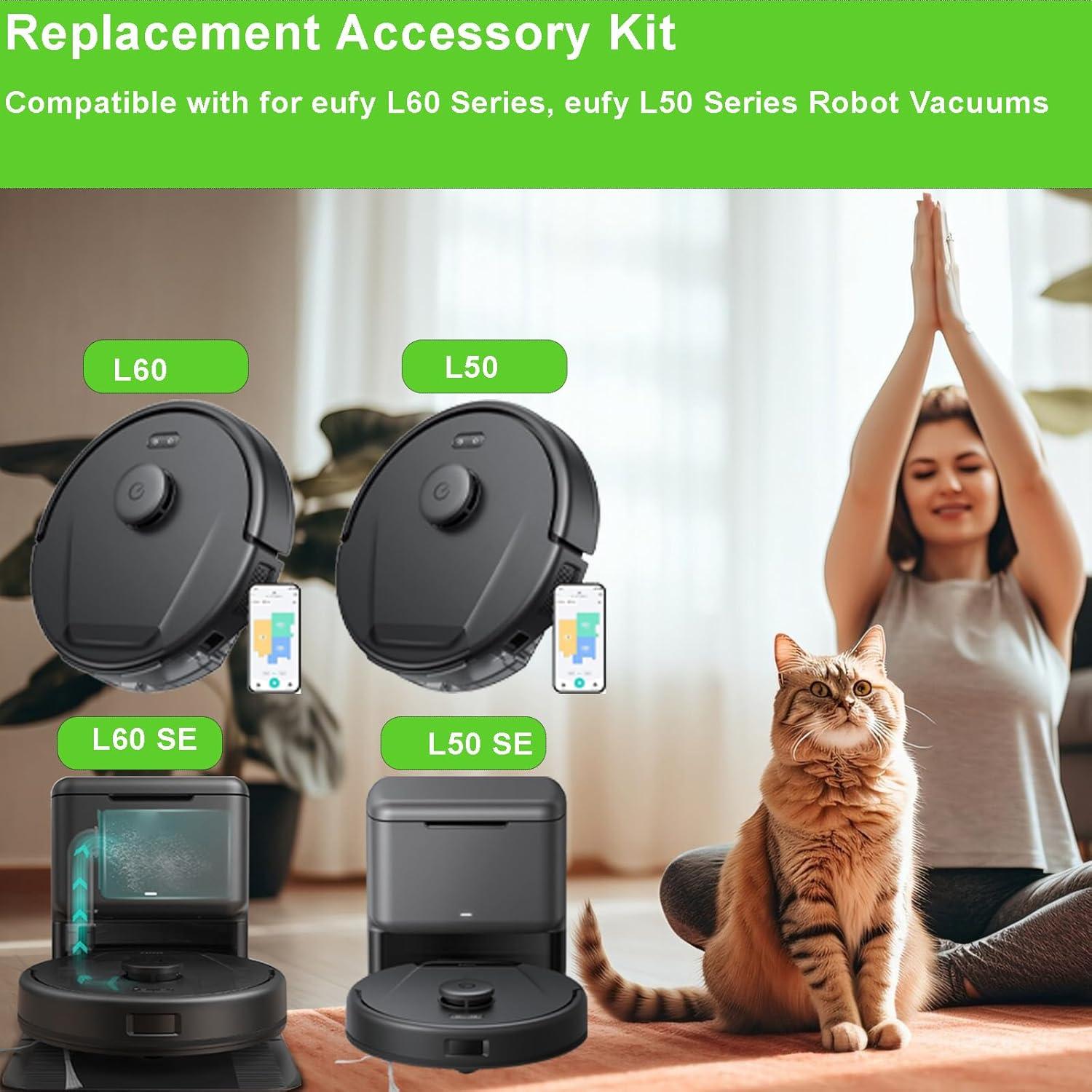 19Pack Replacement Parts Accessories for Eufy L60/L60 Hybrid/L60/L50 Series Robot Vacuums Kit, 1 Main Roller Brush, 4 Hepa Filters, 6 Side Brushes, 6 Dust Bags, 1 Screwdriver, 1 Clean Tool