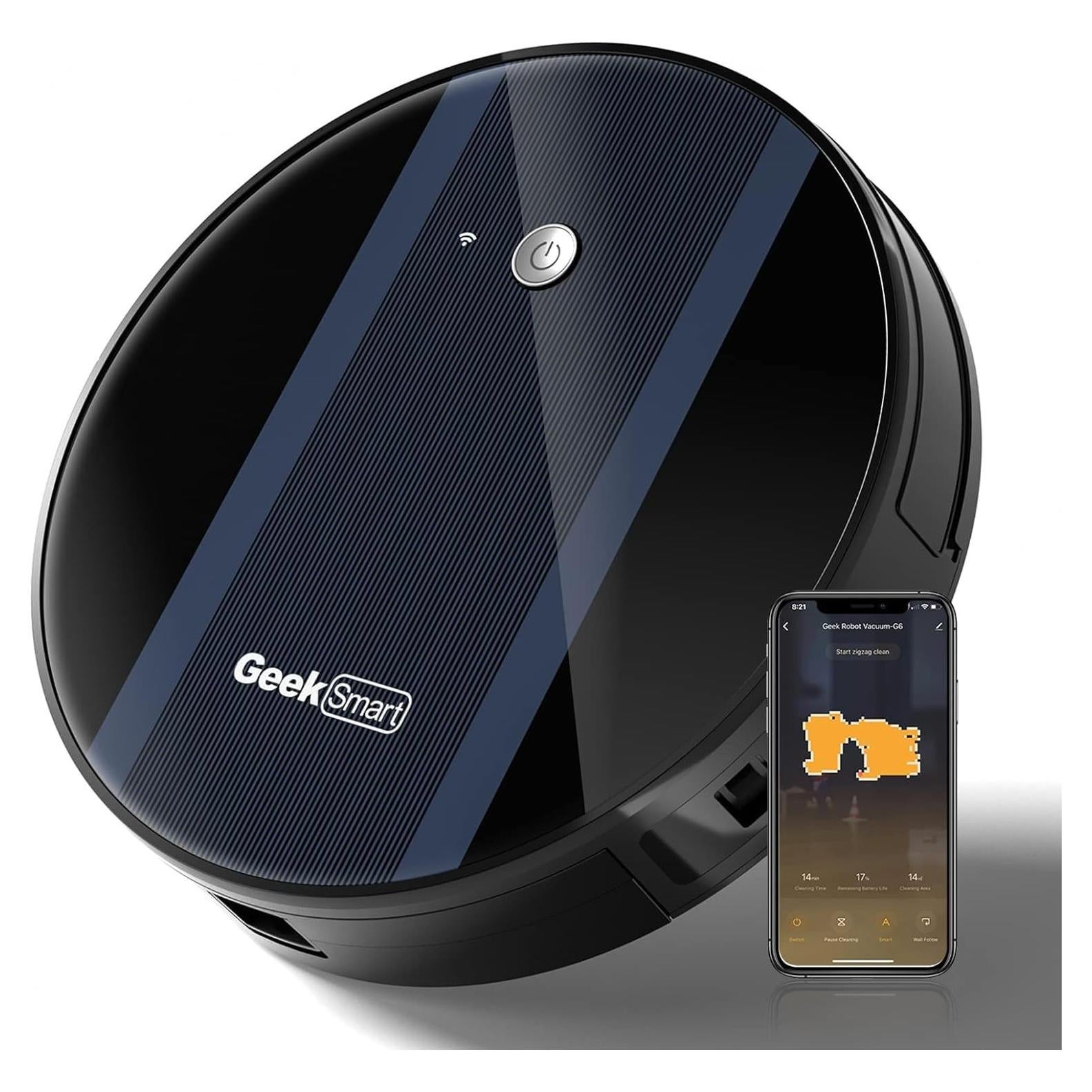 Aspiradora Robot GeekTale G6, Succión Fuerte 1800Pa, Wi-Fi