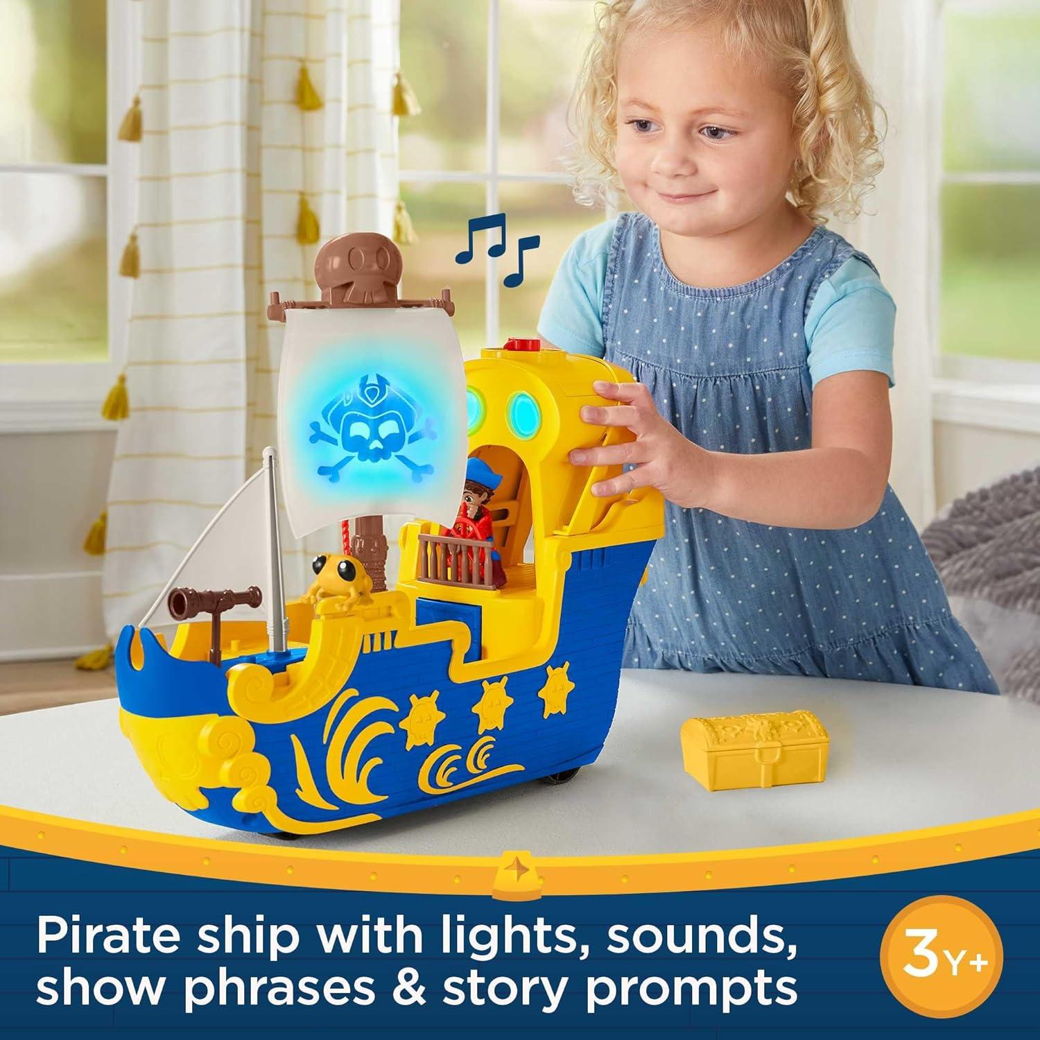 Fisher-Price Preschool Toy Santiago of the Seas Lights & Sounds El Bravo Pirate Ship Playset for Pretend Play Kids Ages 3+ Years
