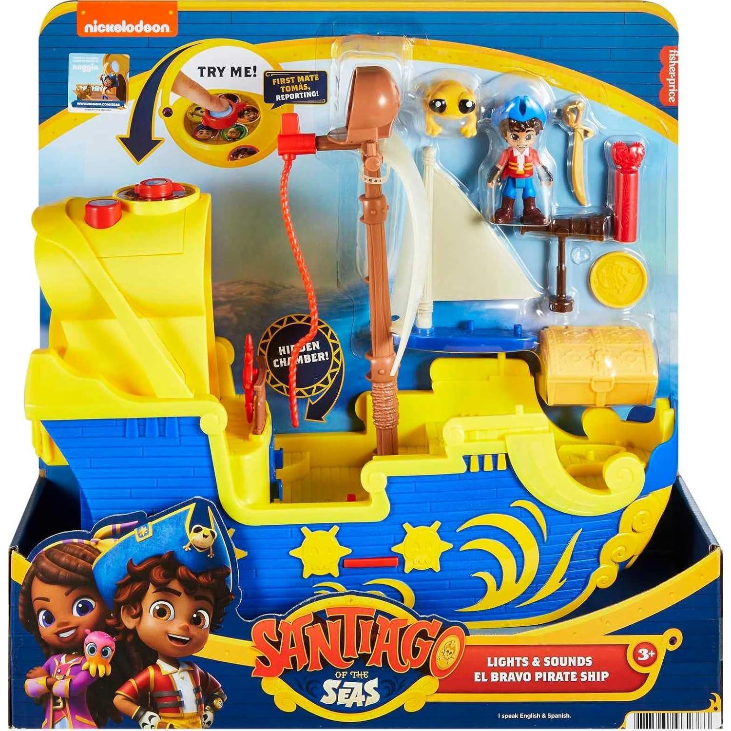 Fisher-Price Preschool Toy Santiago of the Seas Lights & Sounds El Bravo Pirate Ship Playset for Pretend Play Kids Ages 3+ Years