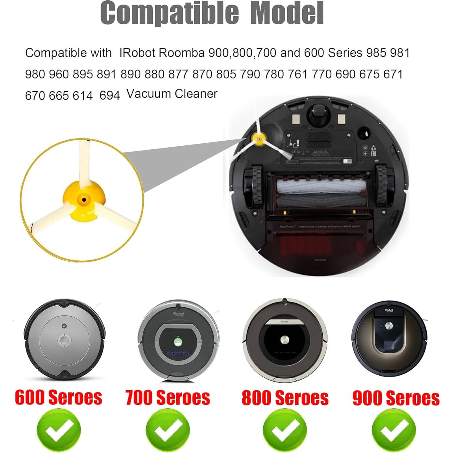 Cepillos Laterales Detetap para IRobot Roomba 600-900 - Paquete de 6