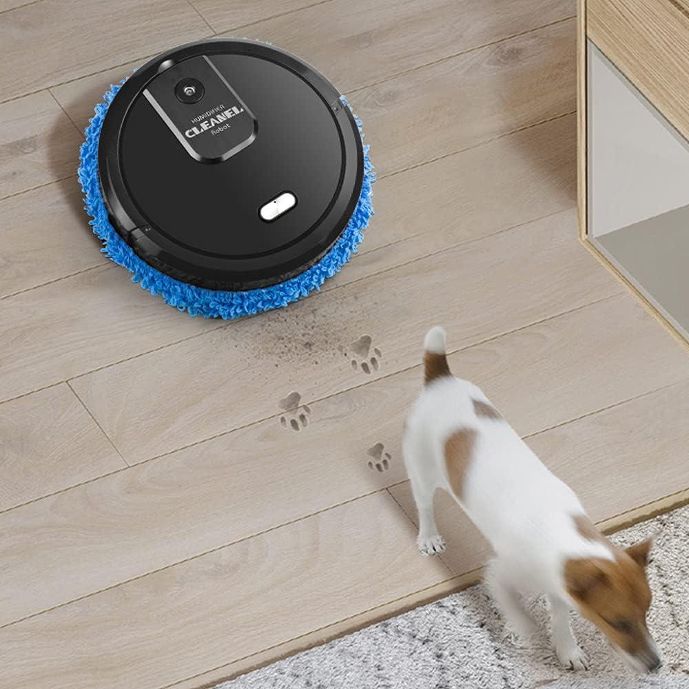 Dry and Wet 3 in 1 Sweeping Robot, Intelligent Sweeping Robot Vacuum Cleaner, Rechargeable Dry and Wet Fully Automatic Mopping Machine for Pet Hair and Mop Cleaner, Hard Floor (Black)