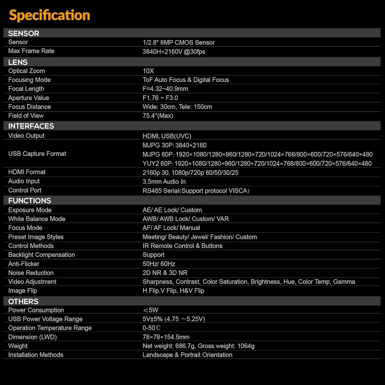 Cámara de Transmisión AVMATRIX Eagle T10 10X Zoom FHD 1080P