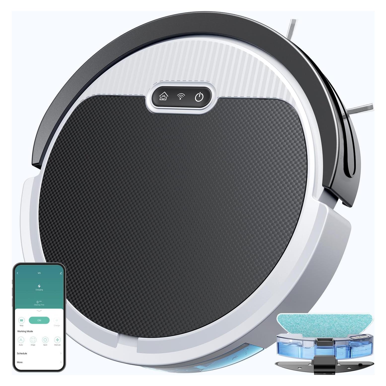 V3 2 in 1 Robot Vacuum and Mop Combo, 5000Pa Robot Vaccum, WiFi/Alexa/App/Remote Control, Quiet ，Voice Control, Self-Charging, Ideal for Pet Hair, Hard Floor, Carpet