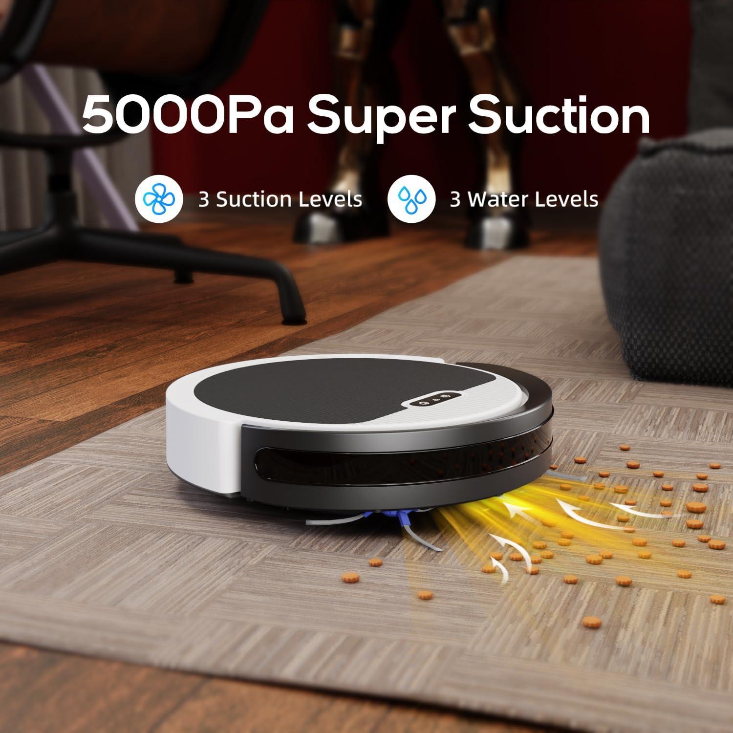 V3 2 in 1 Robot Vacuum and Mop Combo, 5000Pa Robot Vaccum, WiFi/Alexa/App/Remote Control, Quiet ，Voice Control, Self-Charging, Ideal for Pet Hair, Hard Floor, Carpet