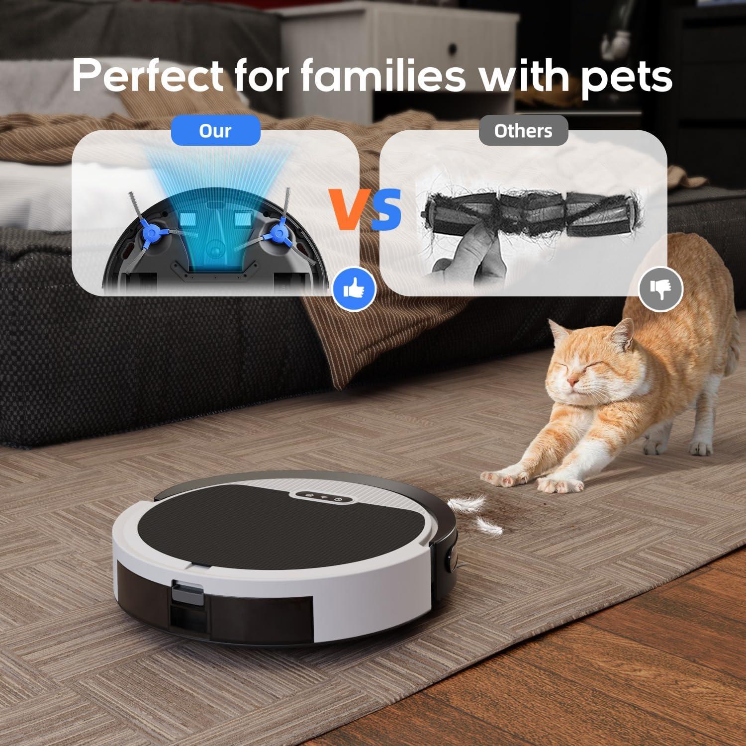 V3 2 in 1 Robot Vacuum and Mop Combo, 5000Pa Robot Vaccum, WiFi/Alexa/App/Remote Control, Quiet ，Voice Control, Self-Charging, Ideal for Pet Hair, Hard Floor, Carpet