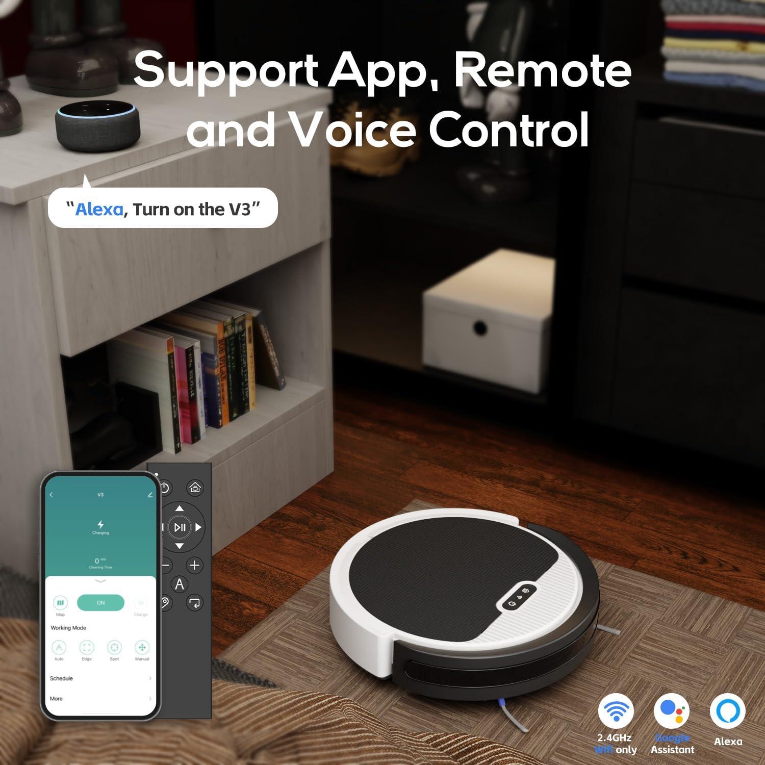 V3 2 in 1 Robot Vacuum and Mop Combo, 5000Pa Robot Vaccum, WiFi/Alexa/App/Remote Control, Quiet ，Voice Control, Self-Charging, Ideal for Pet Hair, Hard Floor, Carpet