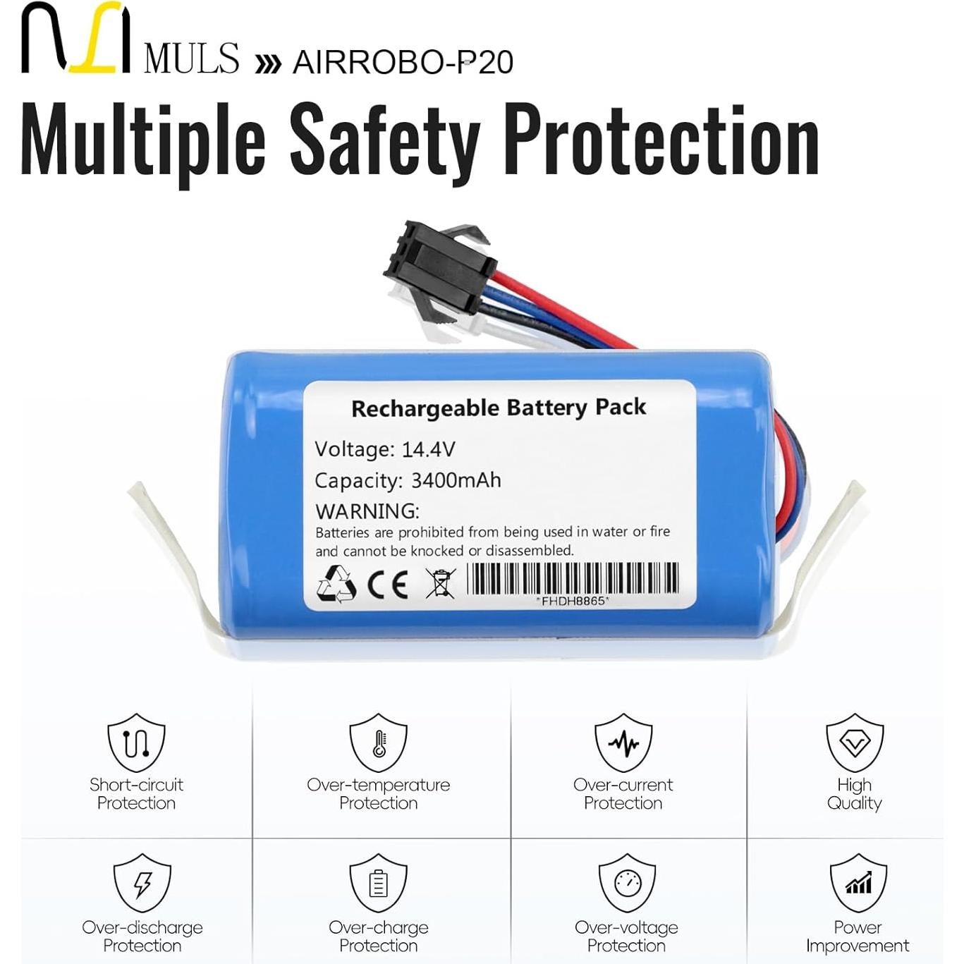 Batería Recargable MULS 3400mAh 14.4V para AIRROBO P20