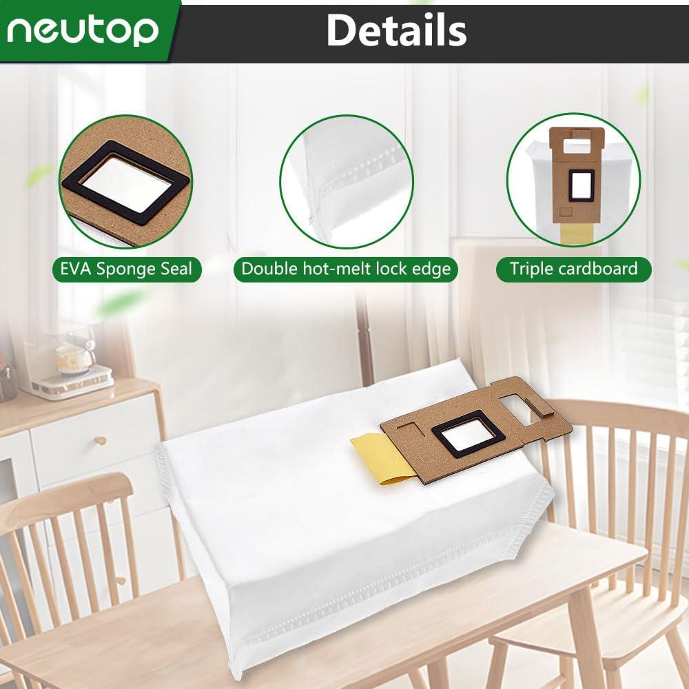Neutop Disposable Dust Bags Compatible with Roborock S7, S7+, T7S Plus, S70, S75, S7 MaxV Plus, Robot Vacuum Cleaner, Auto-Empty Dock Replacement Parts Accessories,12-Pack.
