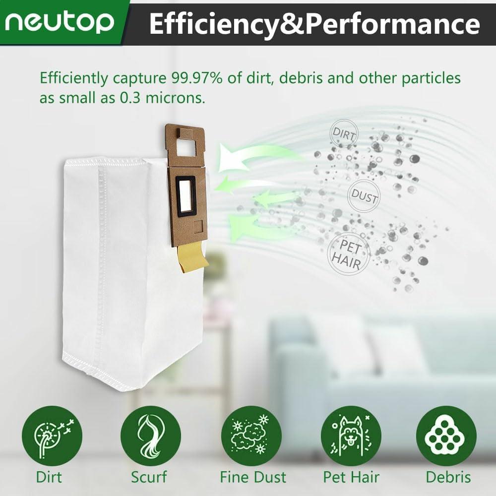 Neutop Disposable Dust Bags Compatible with Roborock S7, S7+, T7S Plus, S70, S75, S7 MaxV Plus, Robot Vacuum Cleaner, Auto-Empty Dock Replacement Parts Accessories,12-Pack.