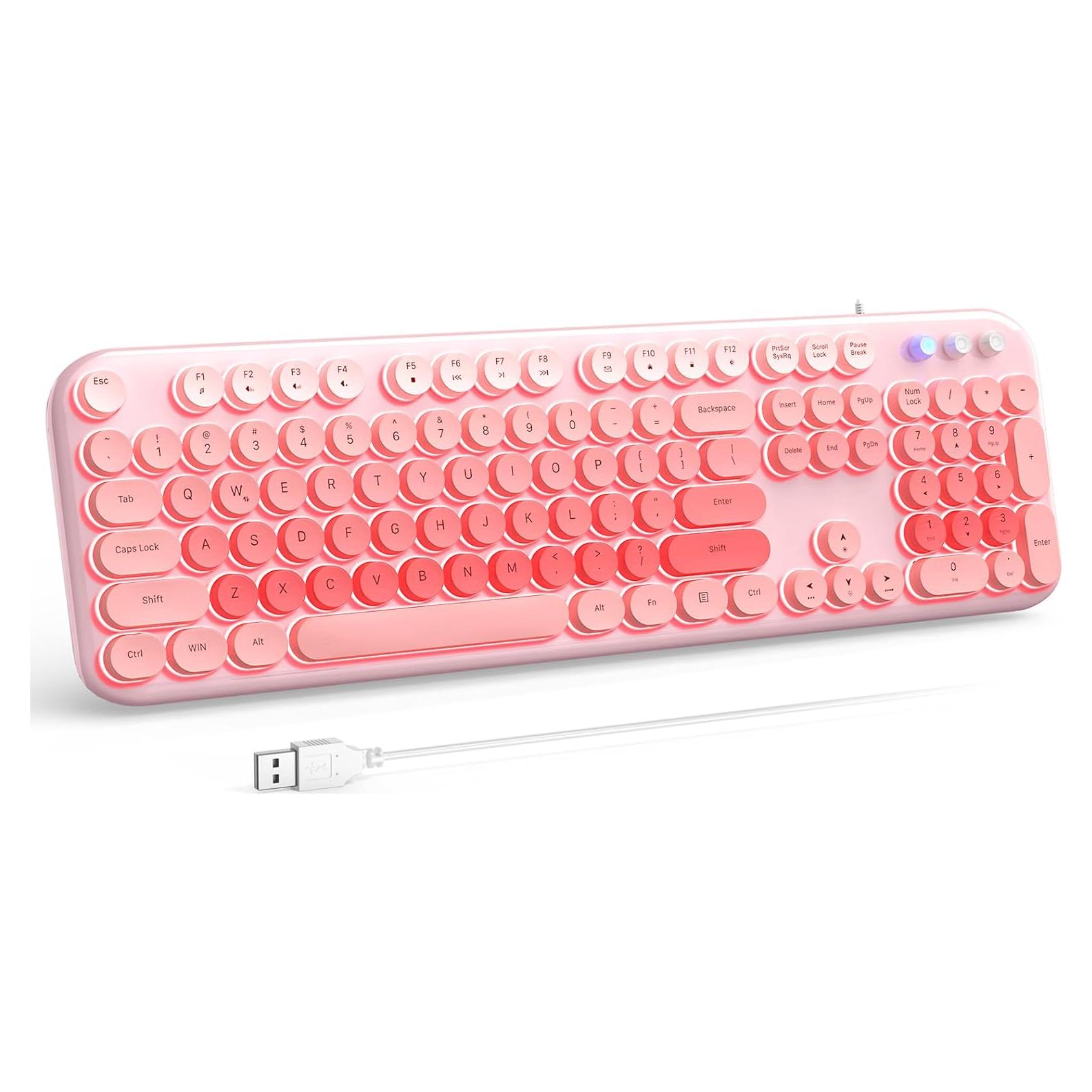 Teclado Retroiluminado USB Atelus Rosa con Teclas Multimedia