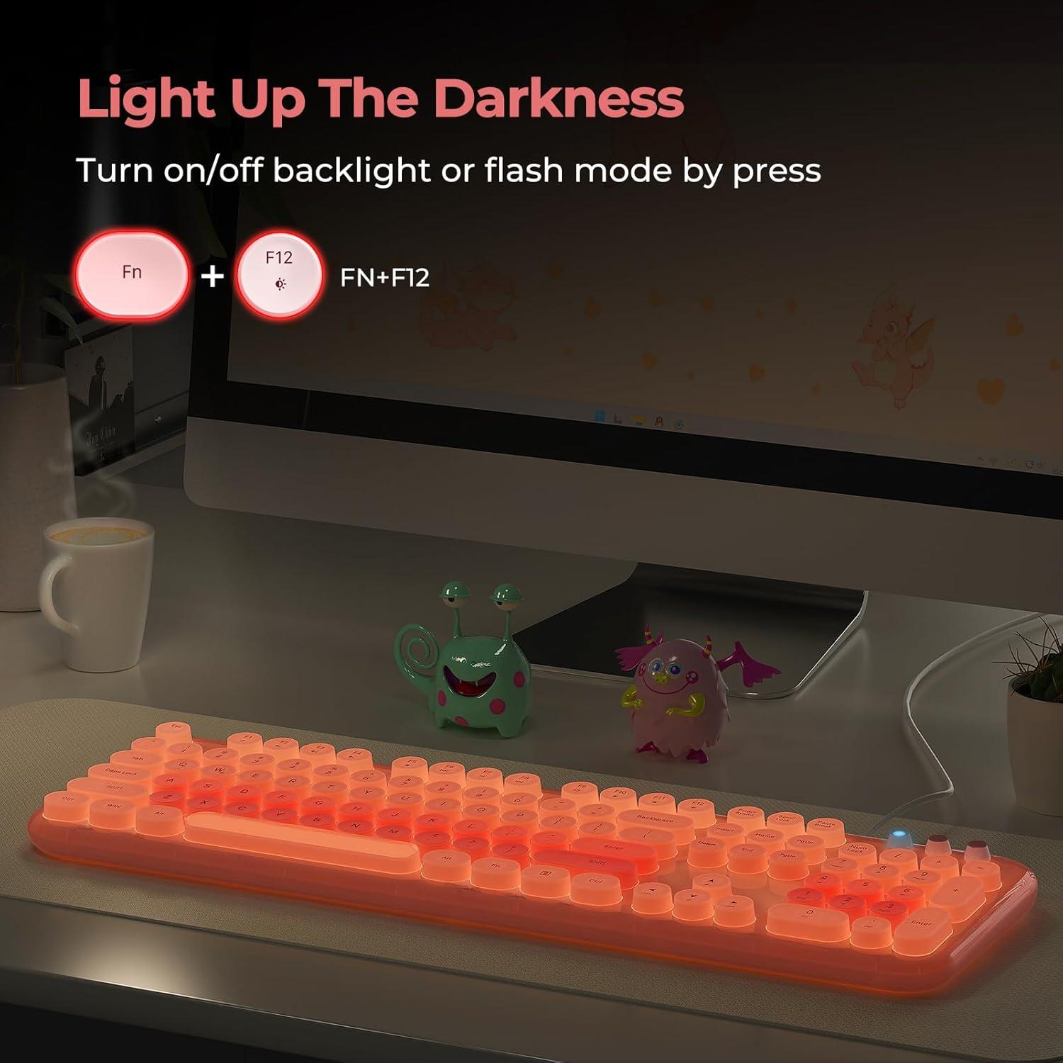 Teclado Retroiluminado USB Atelus Rosa con Teclas Multimedia