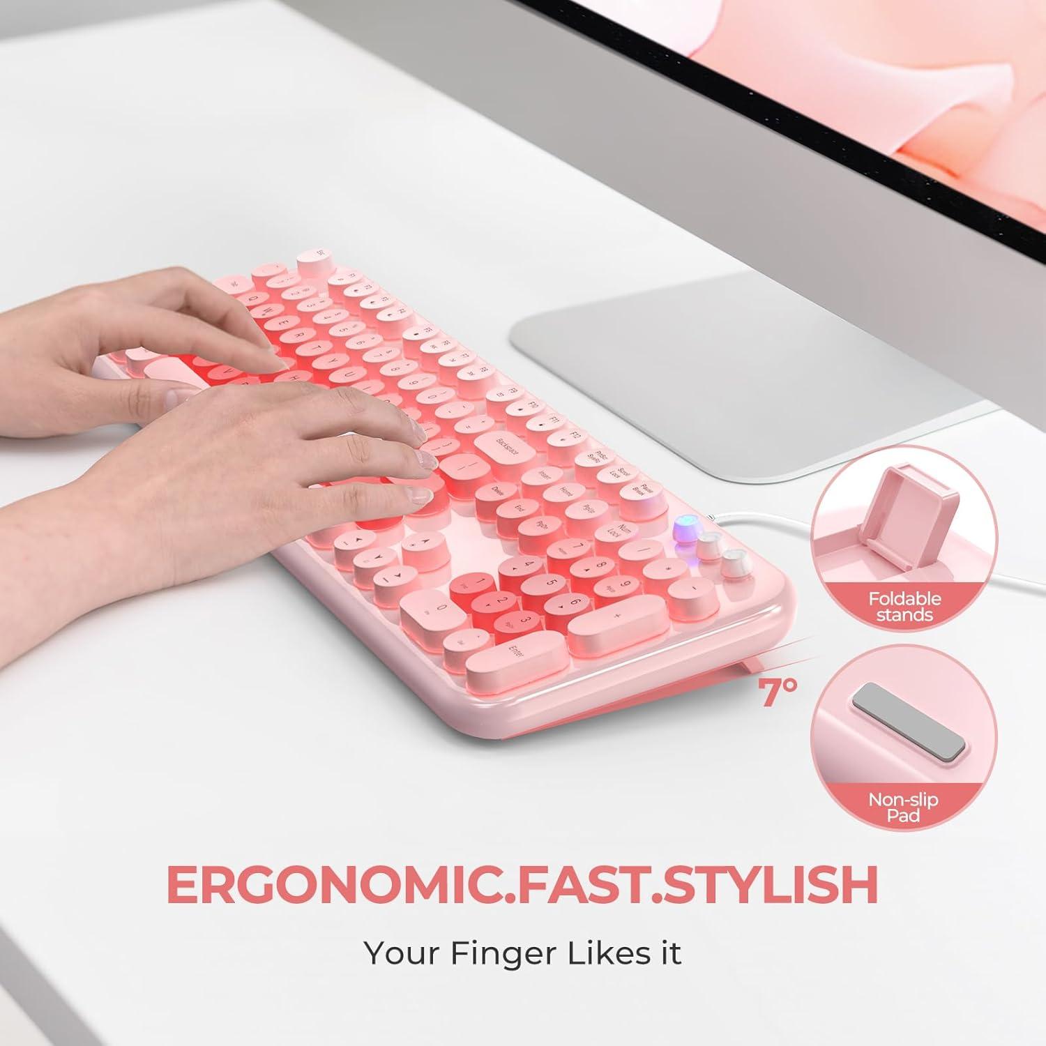 Teclado Retroiluminado USB Atelus Rosa con Teclas Multimedia