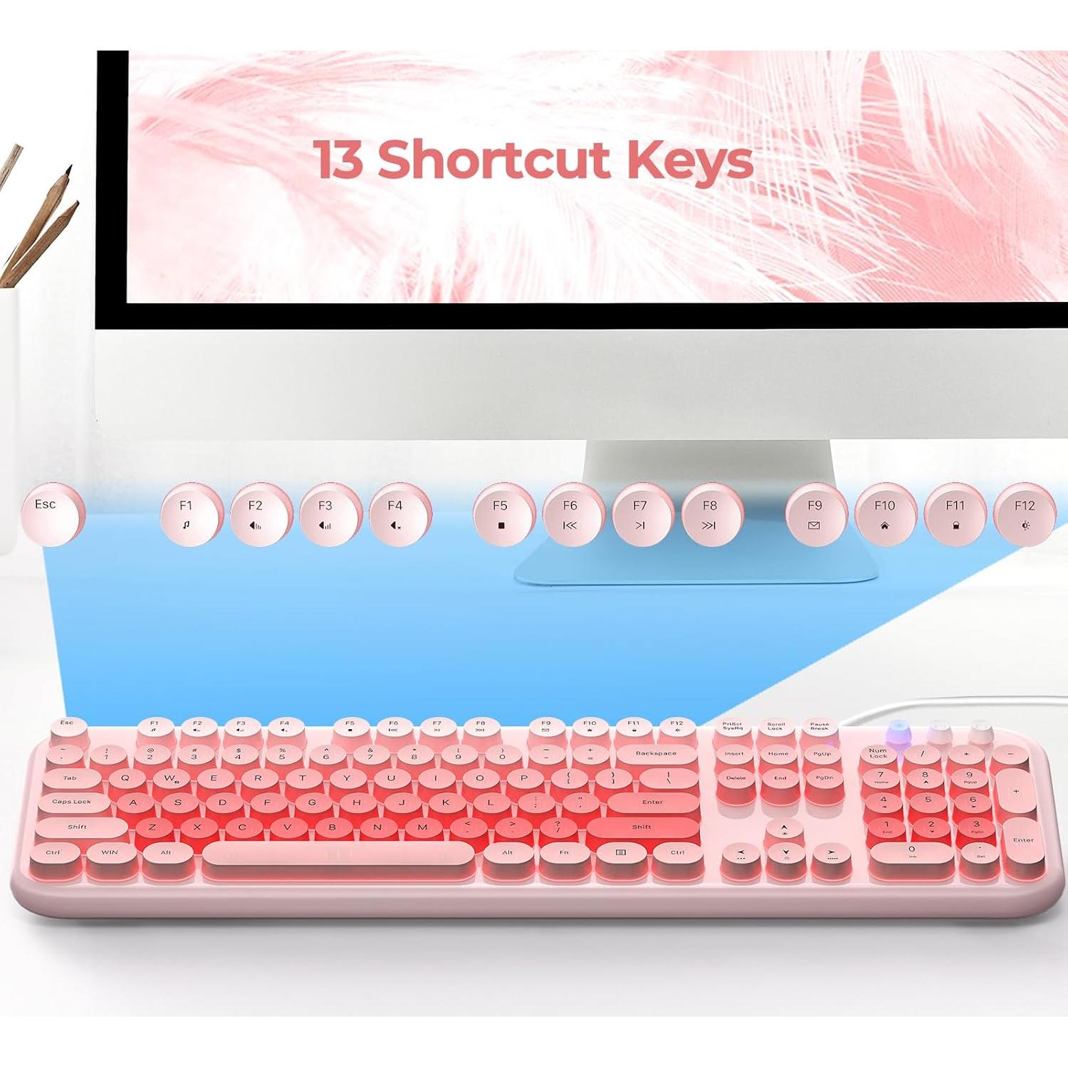 Teclado Retroiluminado USB Atelus Rosa con Teclas Multimedia