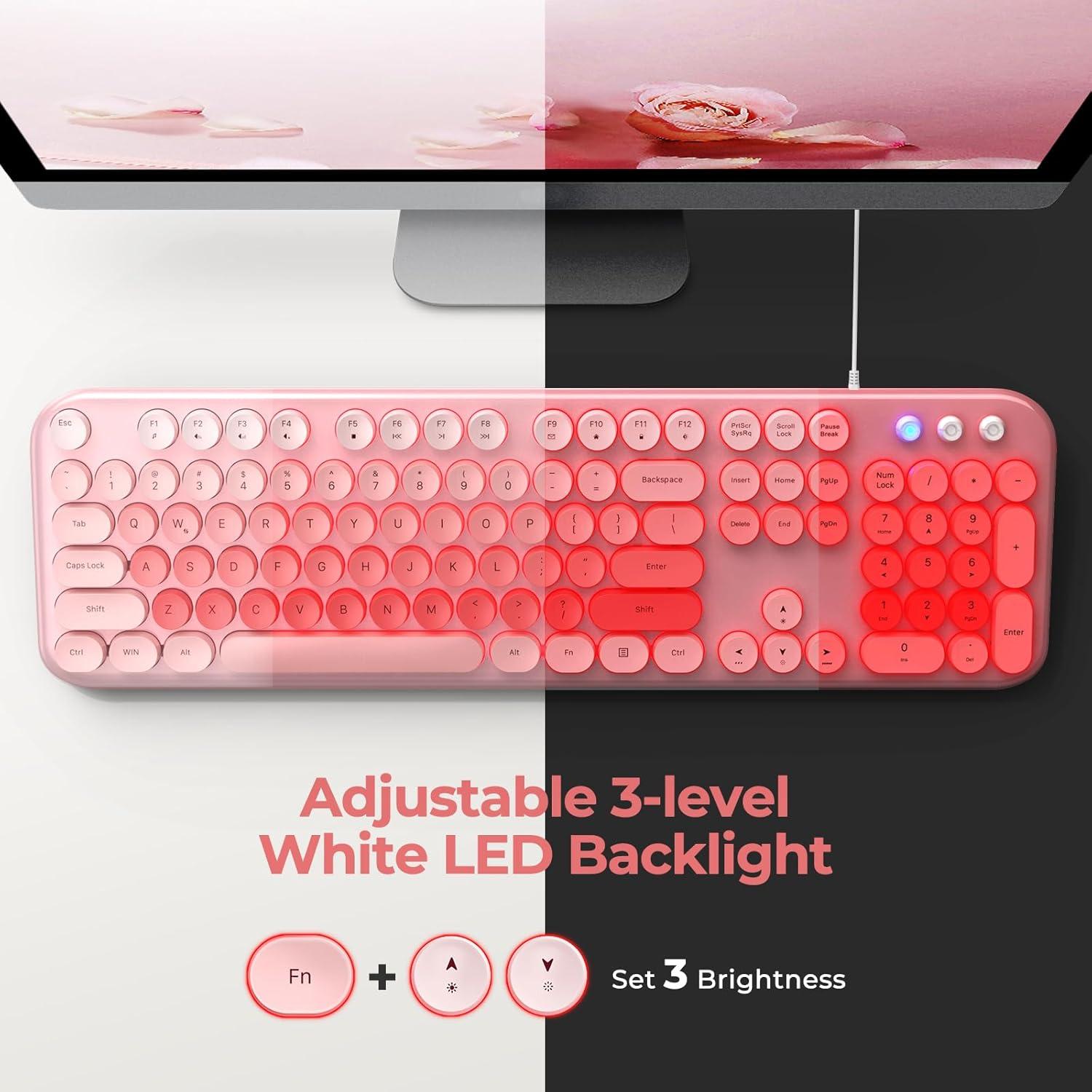 Teclado Retroiluminado USB Atelus Rosa con Teclas Multimedia