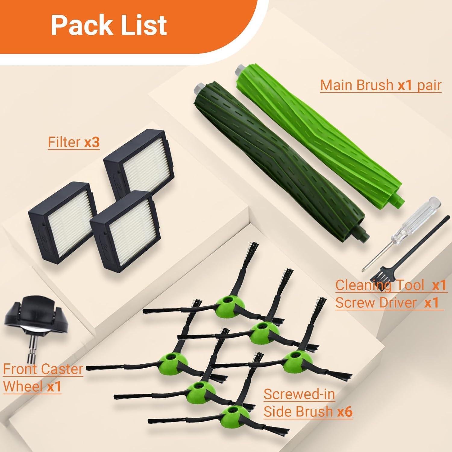 Kit de Repuestos para Aspiradora iRobot Roomba J7 J5 J6 J8 - 1 Rueda, 3 Filtros HEPA, 6 Cepillos Laterales