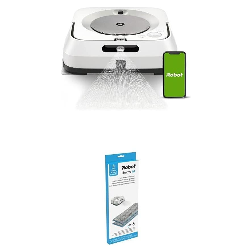 iRobot Braava Jet M6 (6110) Ultimate Robot Mop and m Series Washable Wet Mopping Pads, (2-Pack)