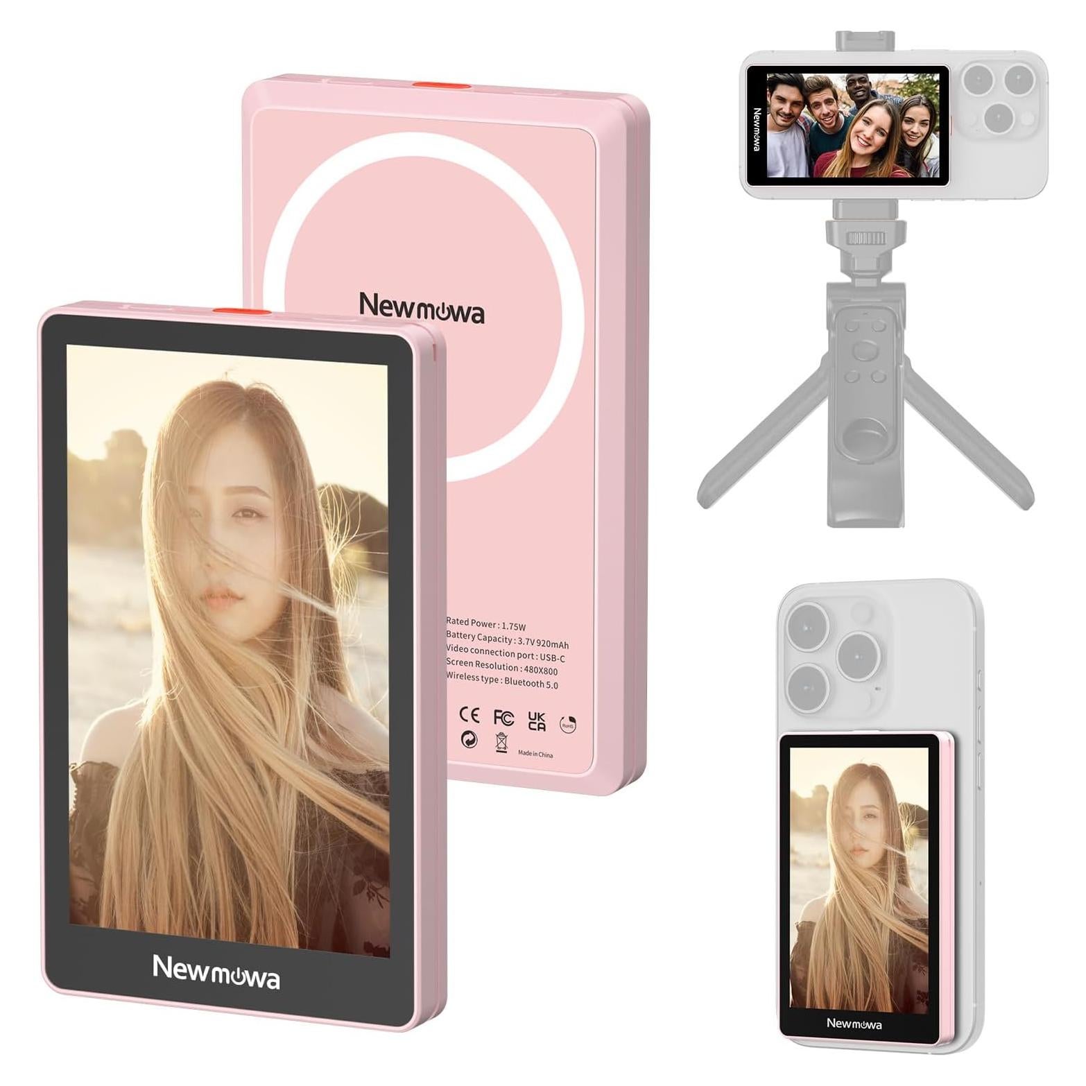 Monitor de Vlog Newmowa Rosa 1080P Inalámbrico y 4K