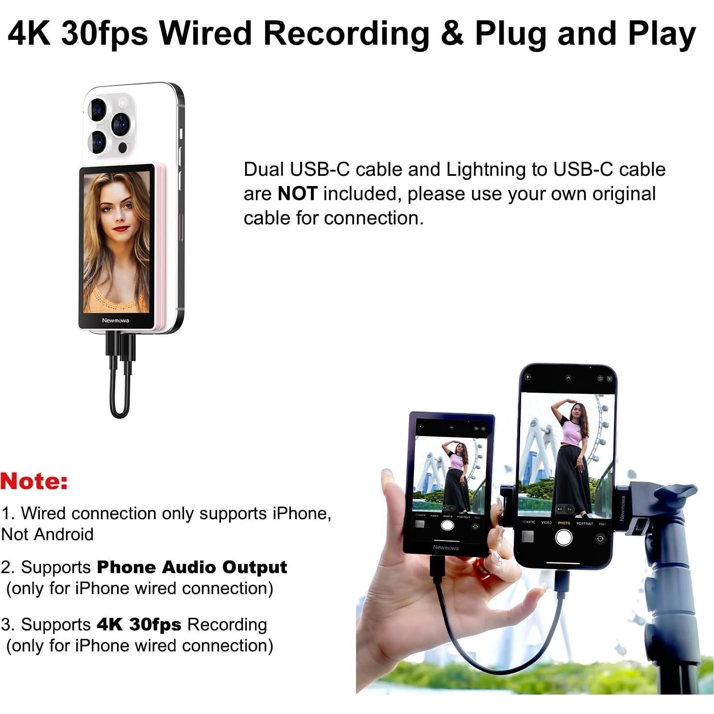 Monitor de Vlog Newmowa Rosa 1080P Inalámbrico y 4K