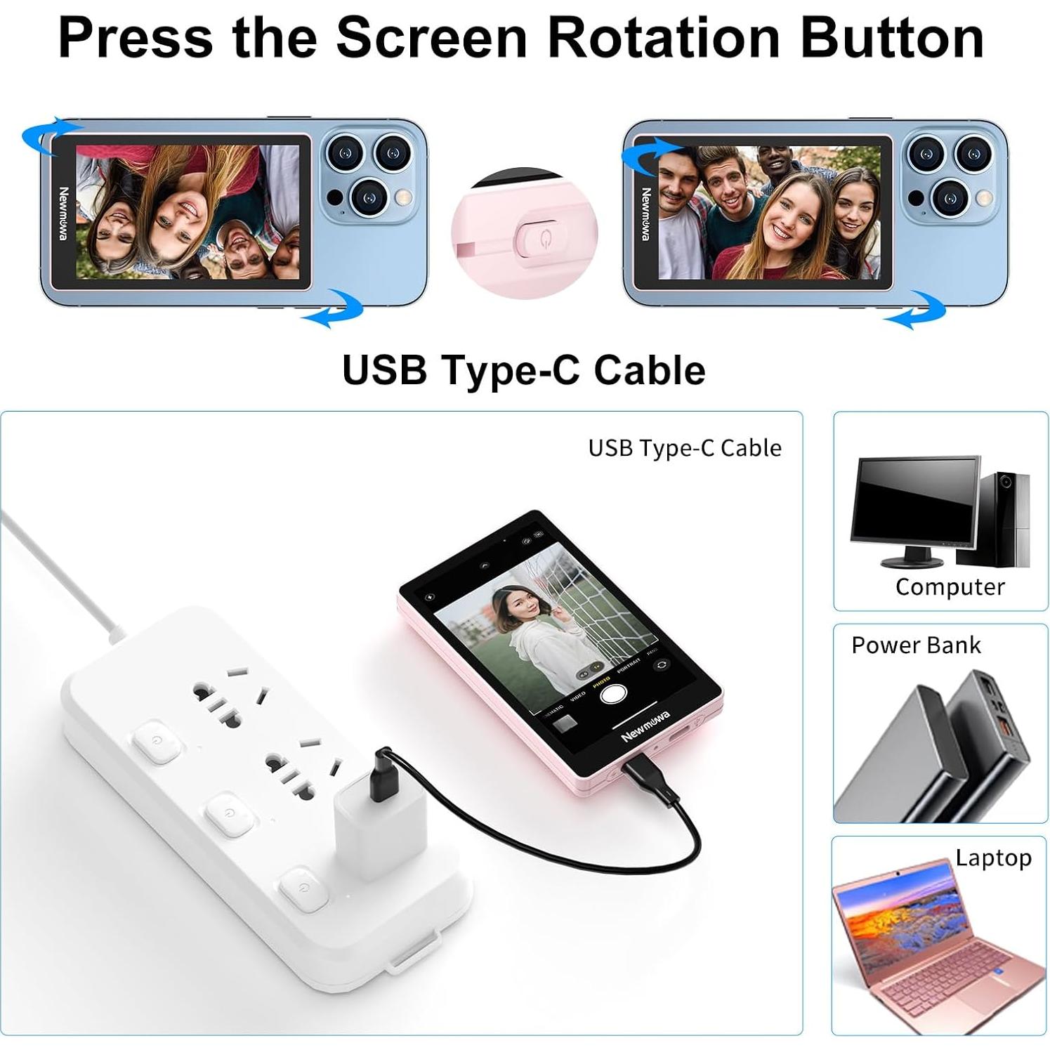 Monitor de Vlog Newmowa Rosa 1080P Inalámbrico y 4K