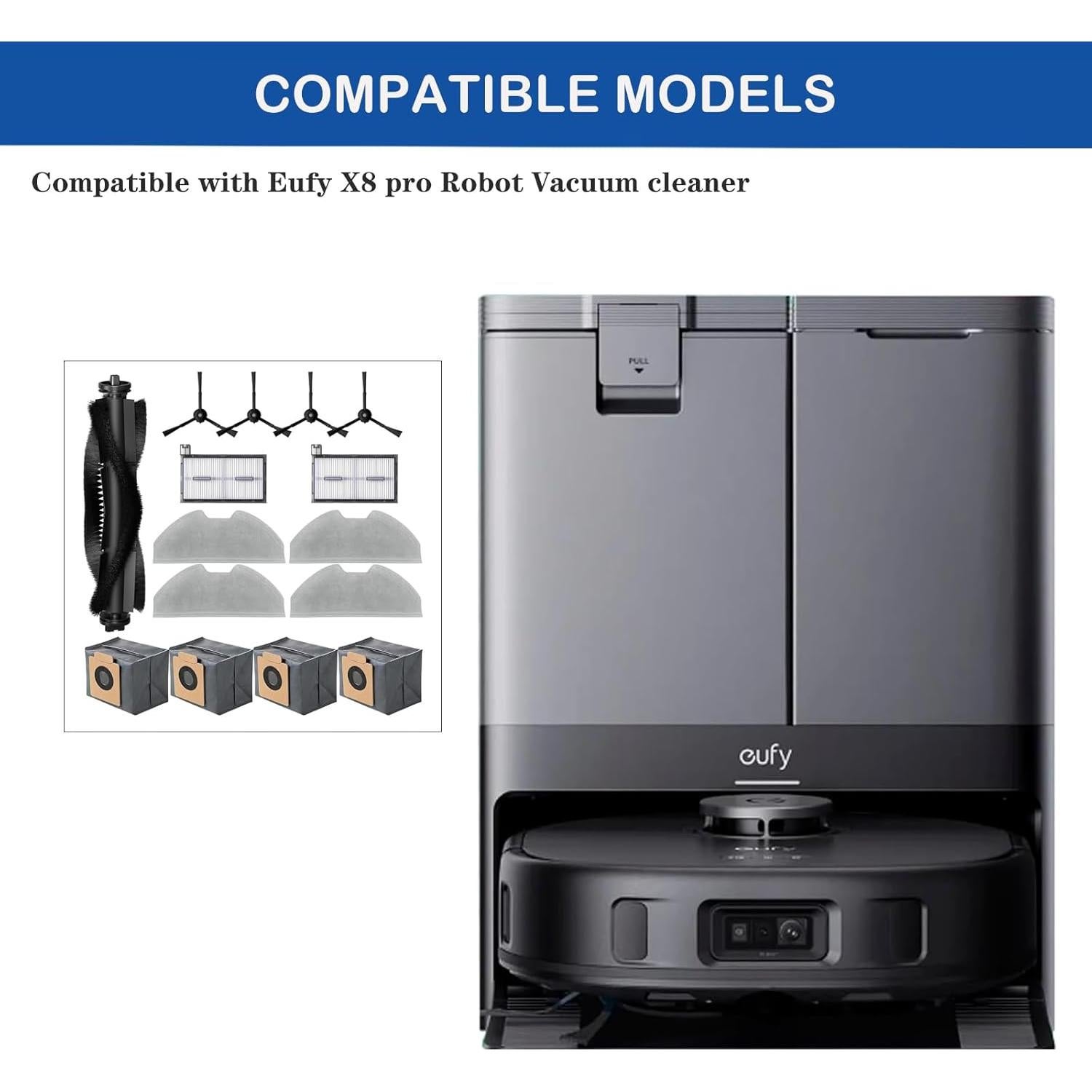 Kit de Repuesto Eufy X8 Pro - 1 Cepillo, 2 Filtros Hepa, 4 Paños
