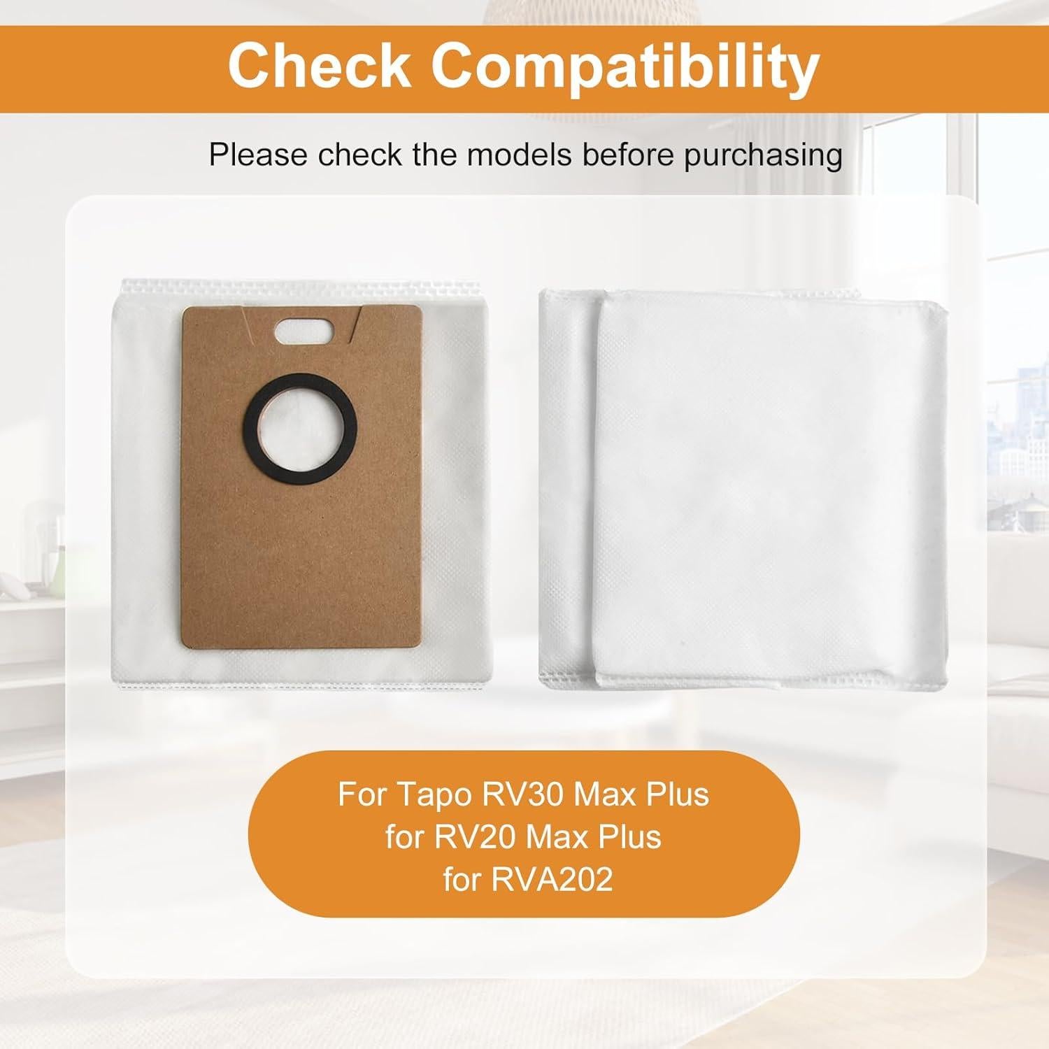 Dust Collection Bags Compatible For Tapo RV30 Max Plus RV20 Max Plus RVA202 Robot Vacuum, Non-Woven Filter Bags,3L Large Capacity Heavy Duty Bags For Home Vacuum