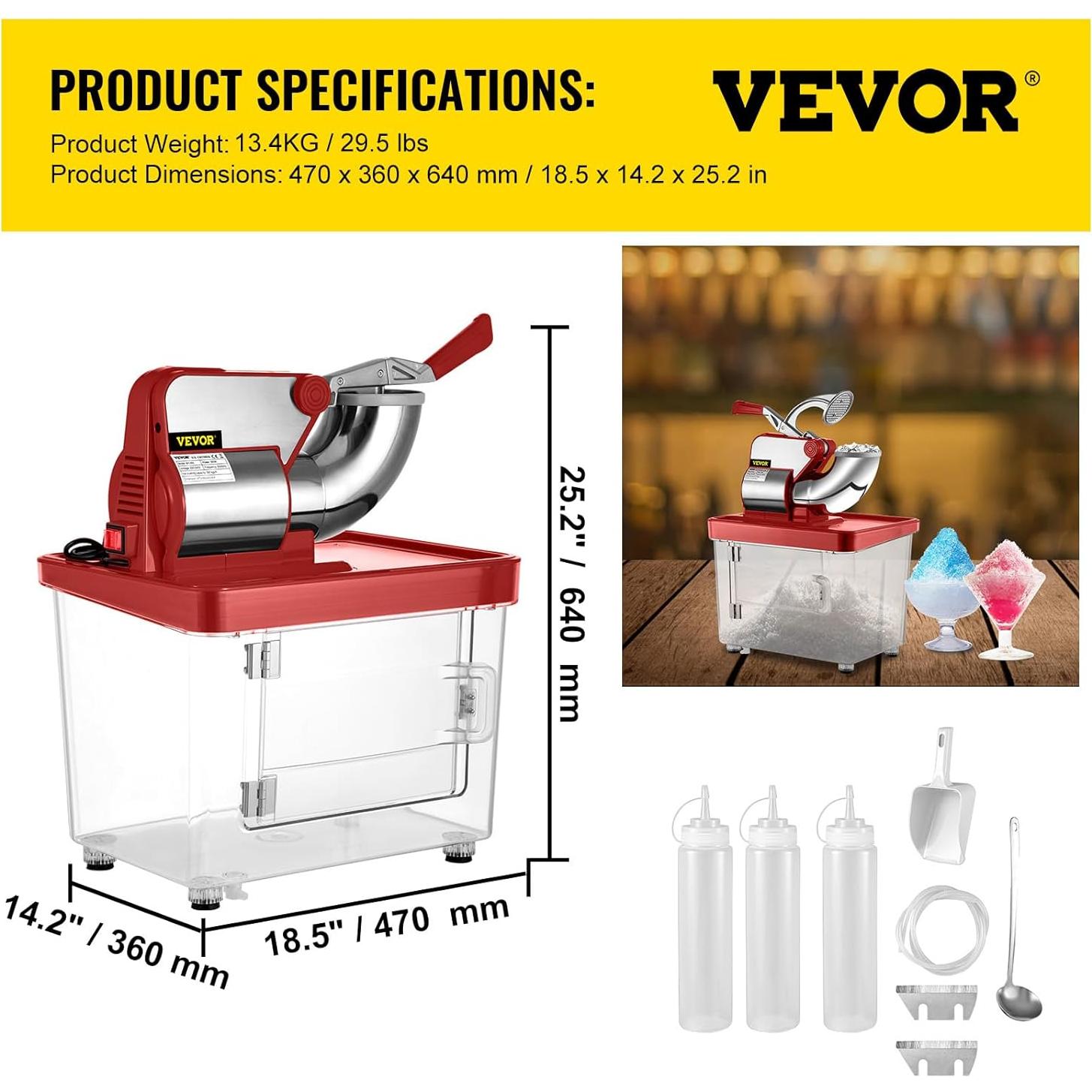 Máquina de Hielo VEVOR 300W 661 kg/h Doble Cuchilla 50L