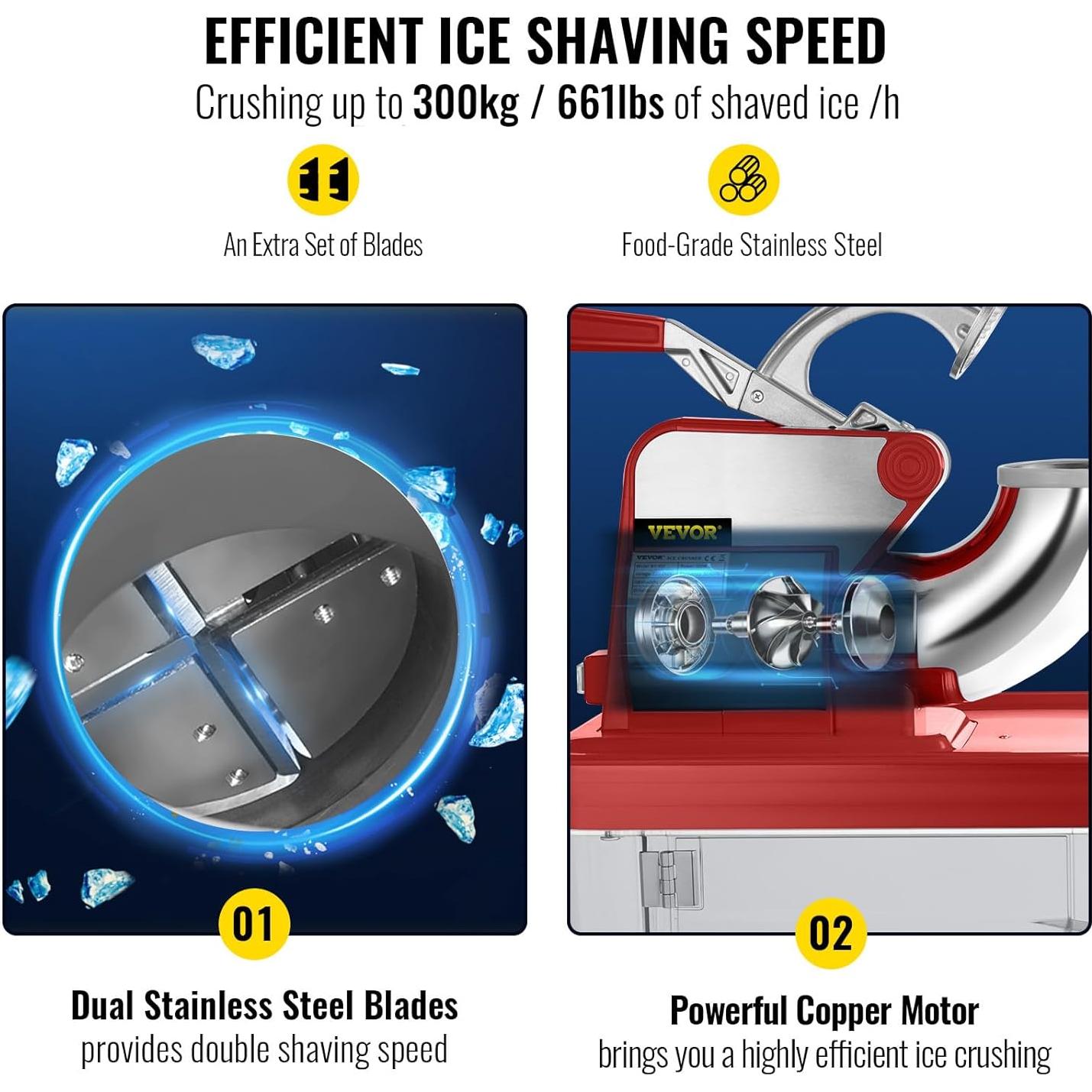 Máquina de Hielo VEVOR 300W 661 kg/h Doble Cuchilla 50L