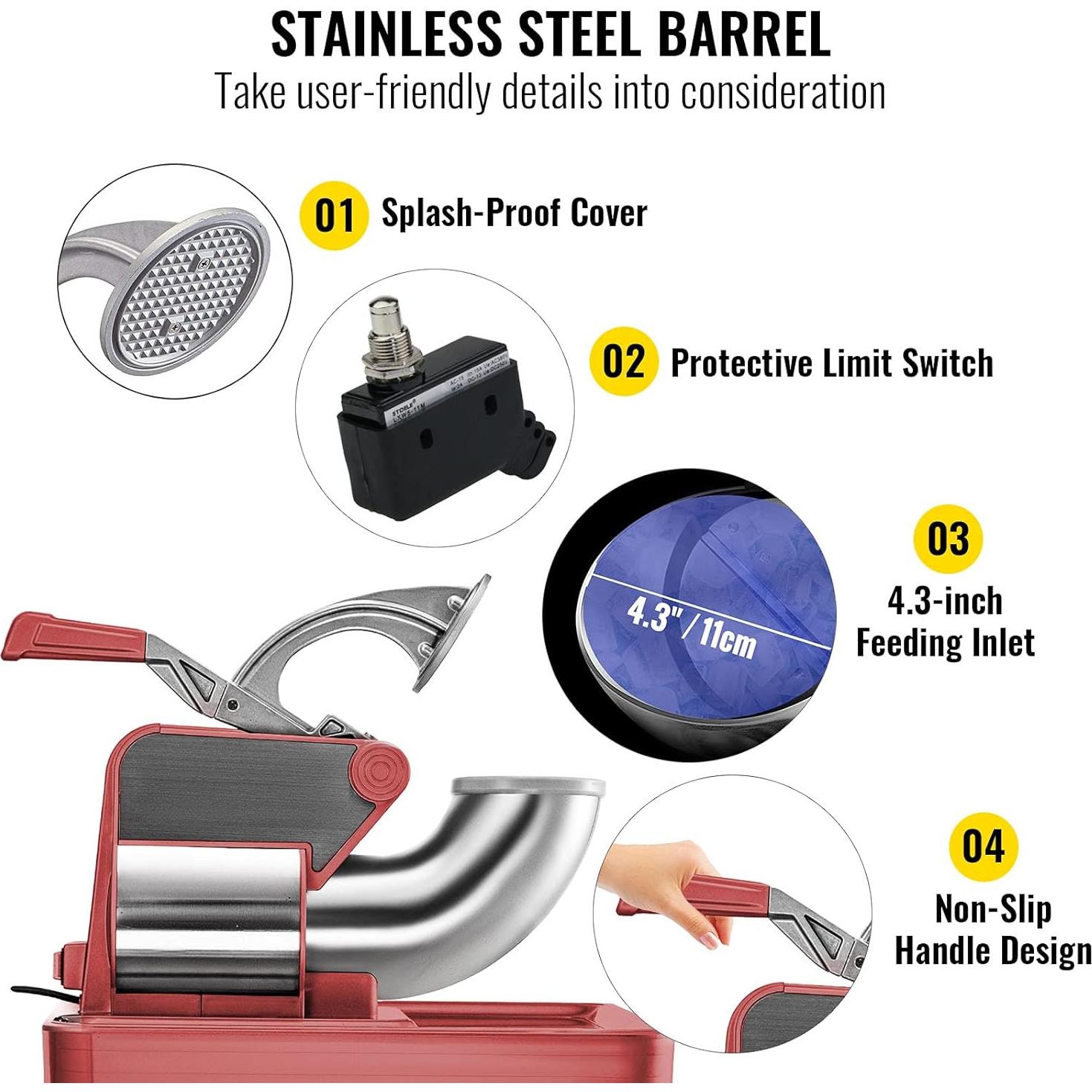 Máquina de Hielo VEVOR 300W 661 kg/h Doble Cuchilla 50L