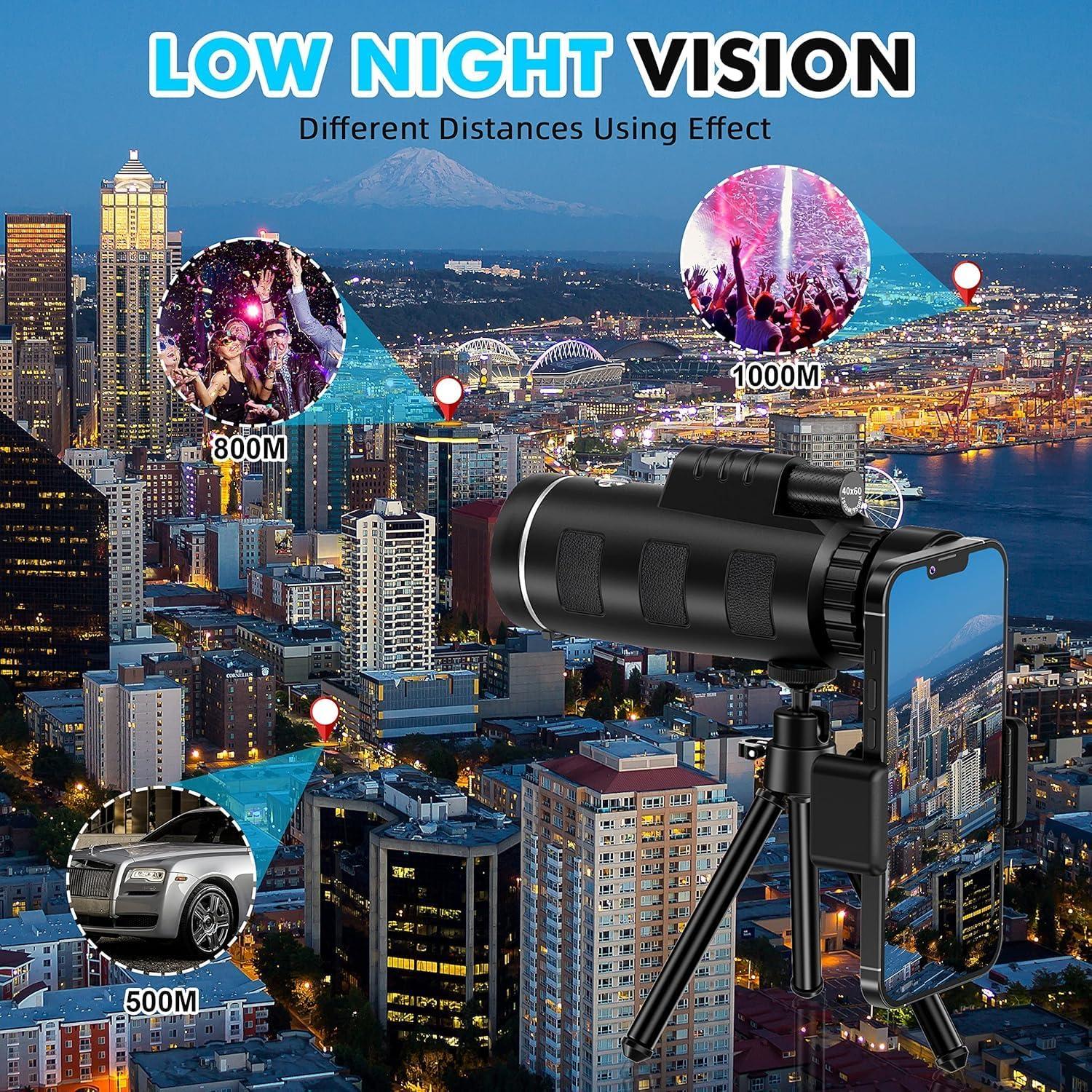 Telescopio Monocular YEGASS 40x60 con Adaptador para Smartphone