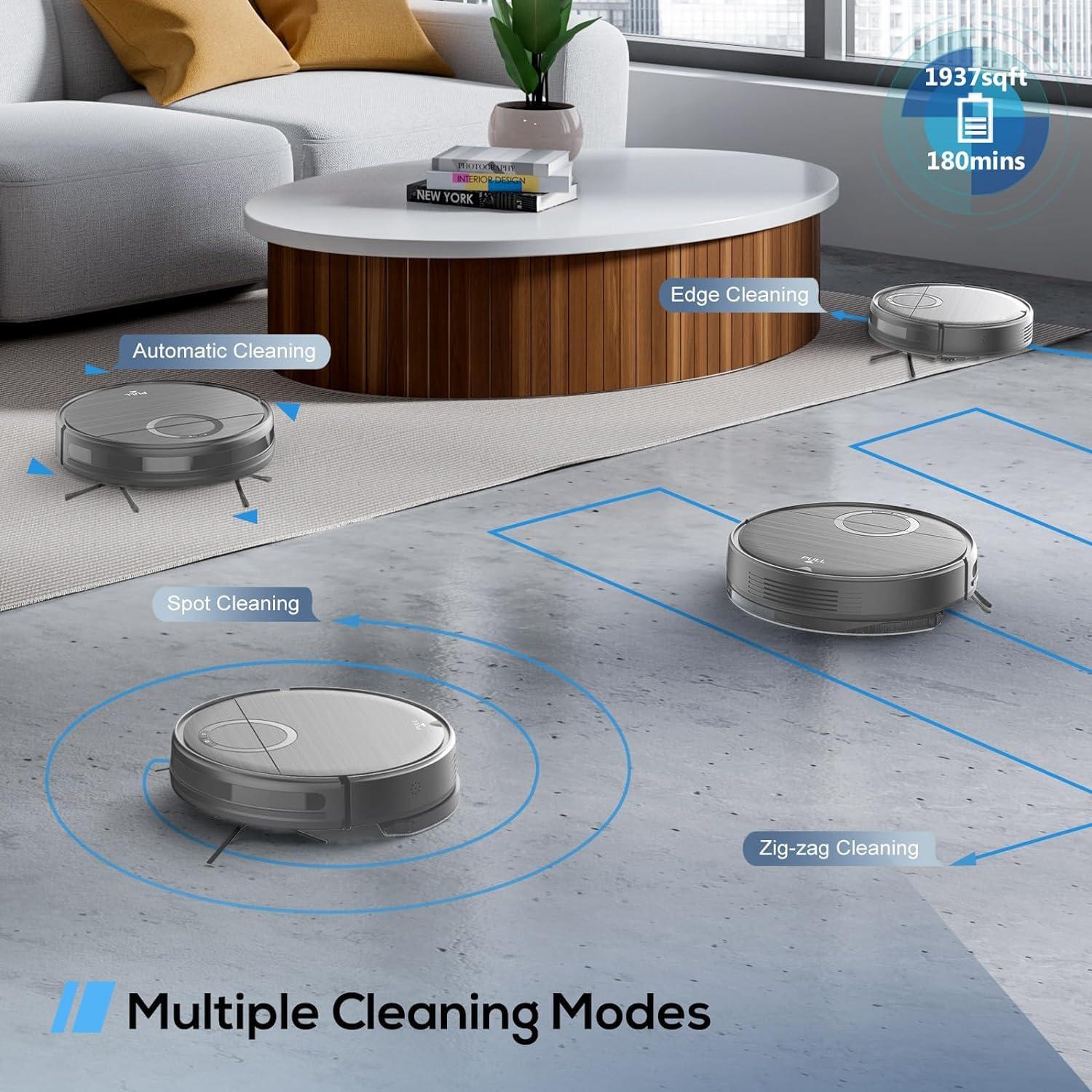 MAMNV Robot Vacuum and Mop Combo, 2 in 1 Mopping Robotic Vacuum Cleaner with Max Suction 2000Pa, Schedule, Wi-Fi/App/Remote, Self-Charging, Slim, Ideal for Pet Hair, Low-Pile Carpet, Hard Floor