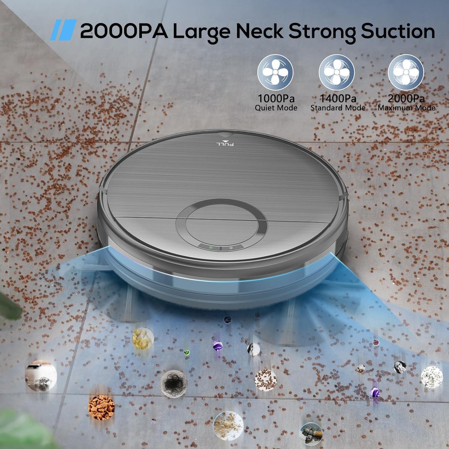 MAMNV Robot Vacuum and Mop Combo, 2 in 1 Mopping Robotic Vacuum Cleaner with Max Suction 2000Pa, Schedule, Wi-Fi/App/Remote, Self-Charging, Slim, Ideal for Pet Hair, Low-Pile Carpet, Hard Floor