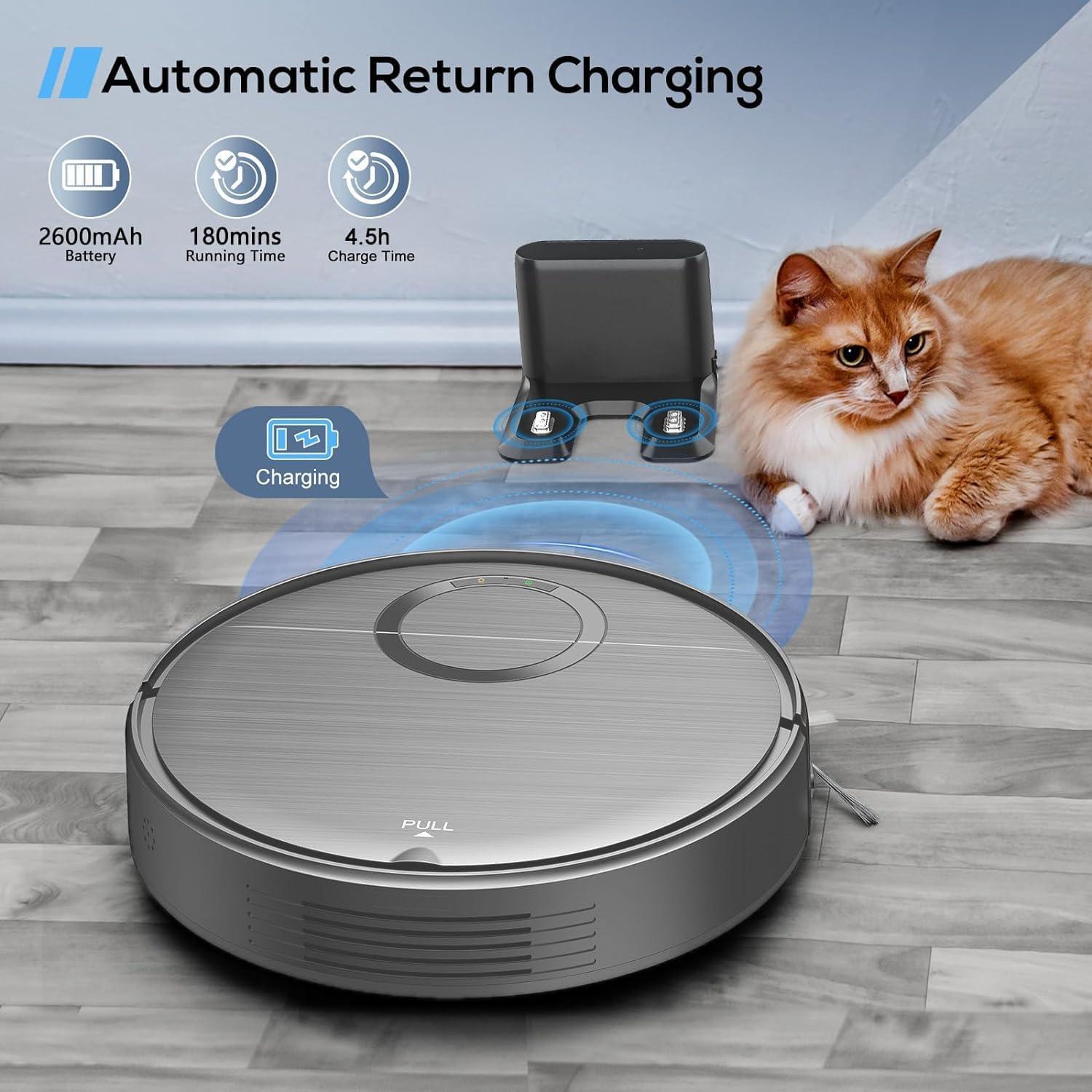 MAMNV Robot Vacuum and Mop Combo, 2 in 1 Mopping Robotic Vacuum Cleaner with Max Suction 2000Pa, Schedule, Wi-Fi/App/Remote, Self-Charging, Slim, Ideal for Pet Hair, Low-Pile Carpet, Hard Floor