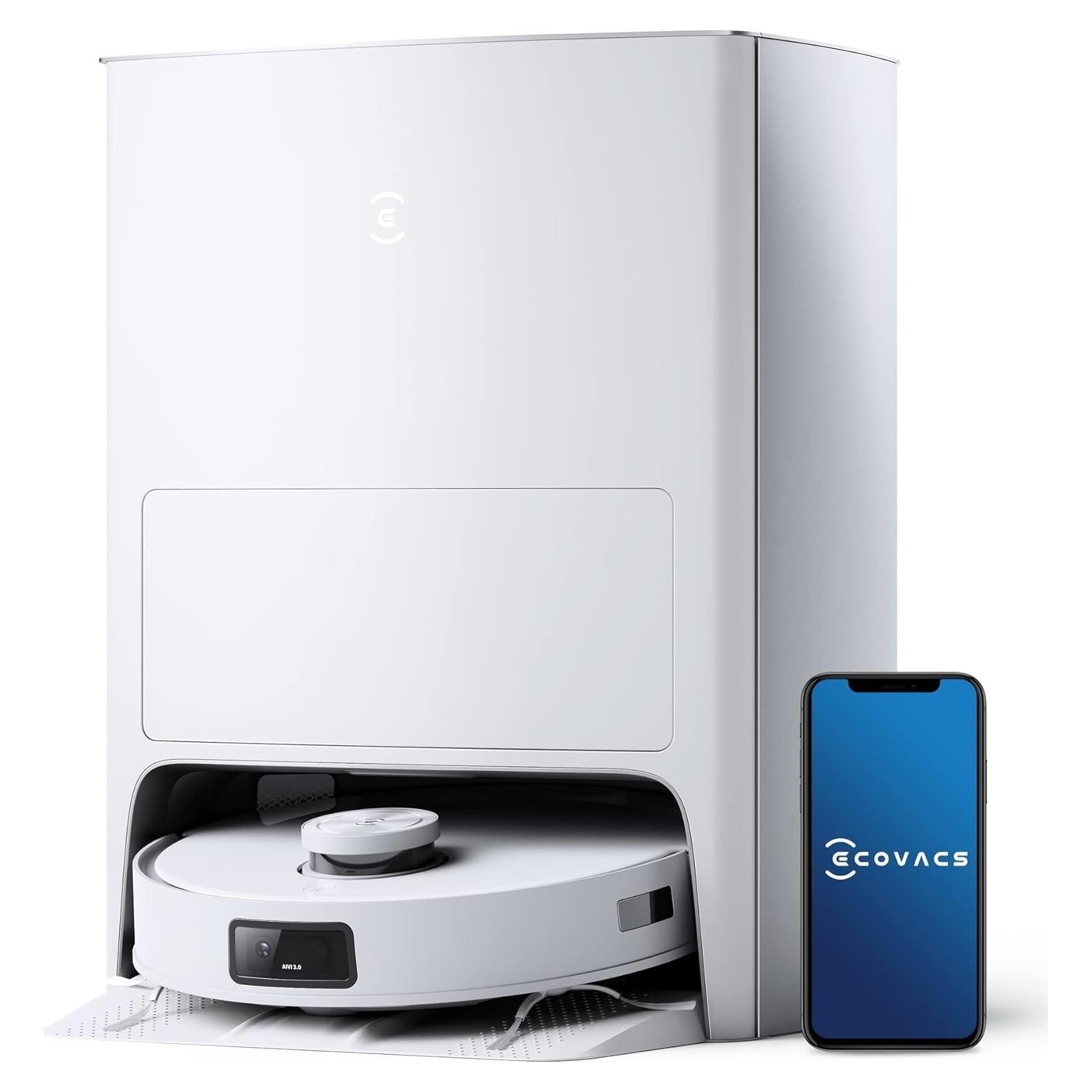 T10 Omni Robot Vacuum and Mop Combo, Auto Self-Emptying, Auto Mop Cleaning, Hot Air Drying, 5000Pa Suction, OZMO Turbo Deep Mopping with Precision Mapping and Obstacle Avoidance, White