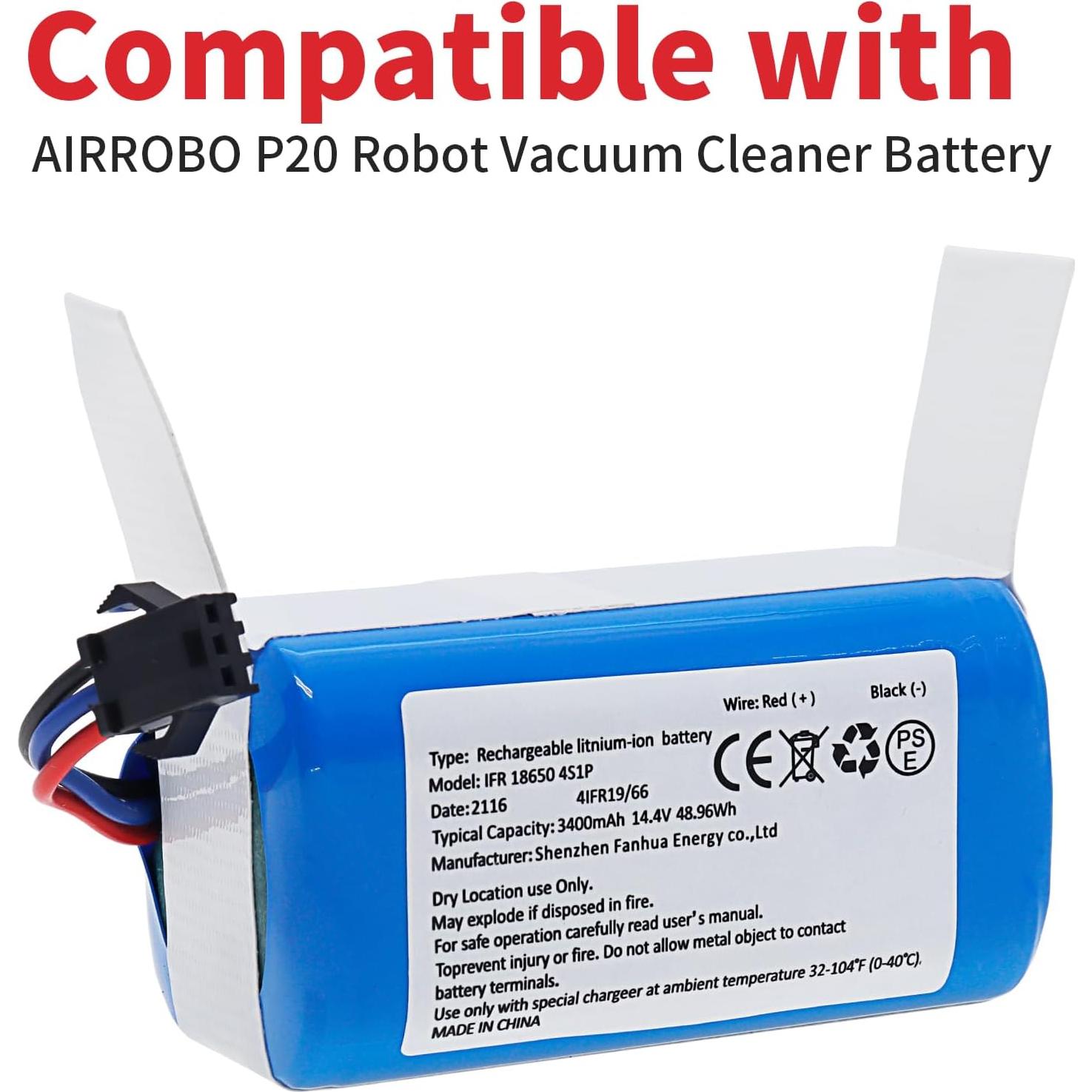 Batería de Reemplazo 14.4V 3400mAh Li-ion para Aspiradora AIRROBO P20