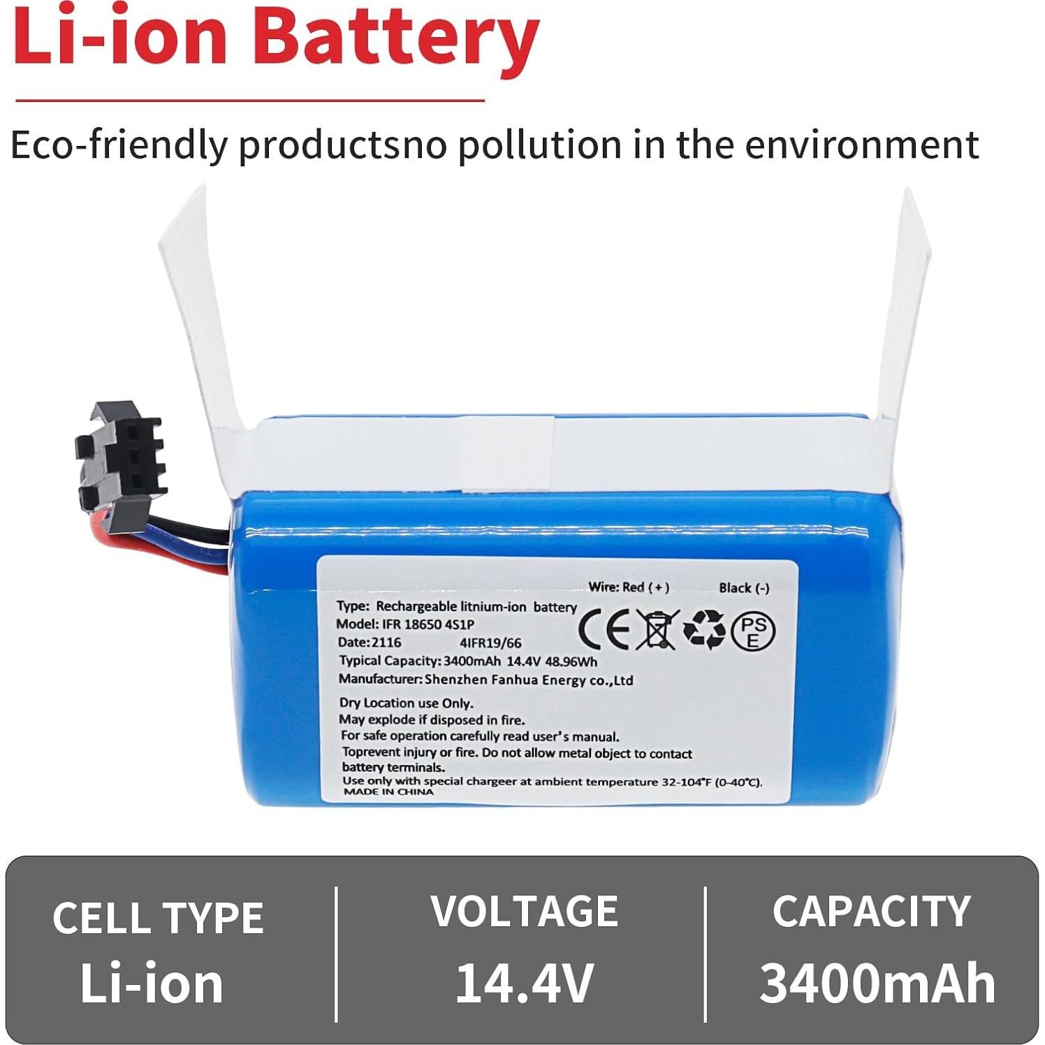 Batería de Reemplazo 14.4V 3400mAh Li-ion para Aspiradora AIRROBO P20