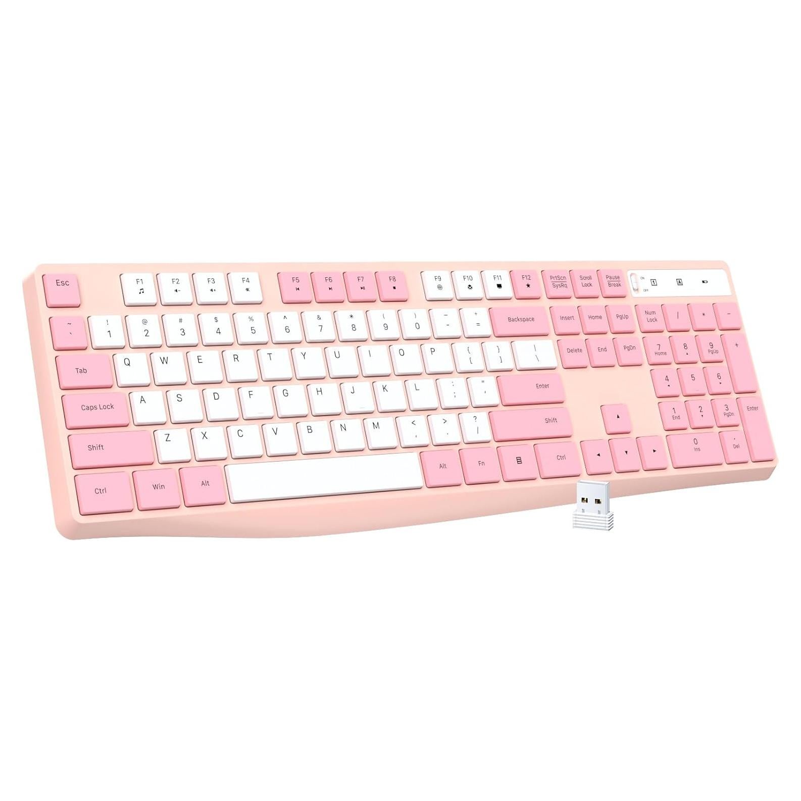 Teclado Inalámbrico Lovaky Ergonómico 2.4G RosaBlanco
