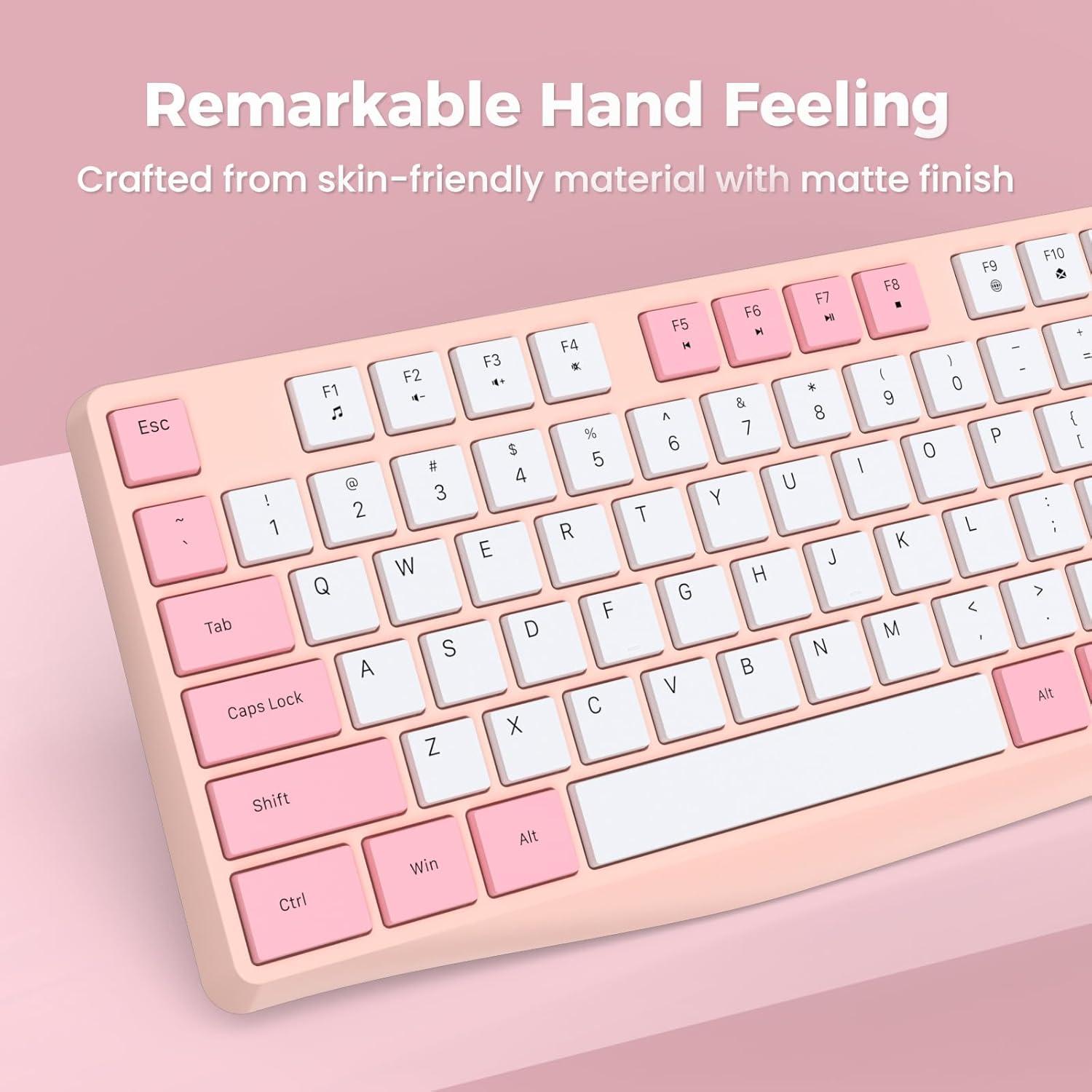 Teclado Inalámbrico Lovaky Ergonómico 2.4G RosaBlanco