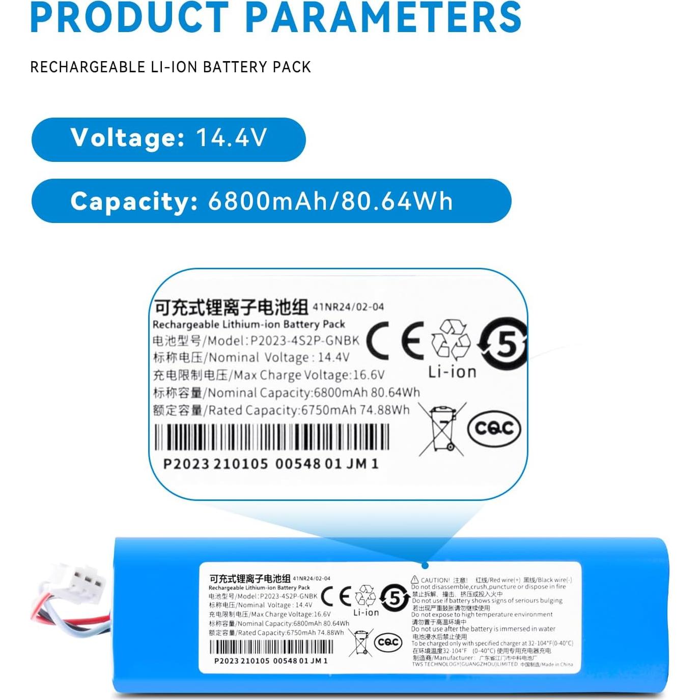 Batería de Reemplazo 6800mAh 14.4V para Robot Aspiradora Coredy L900