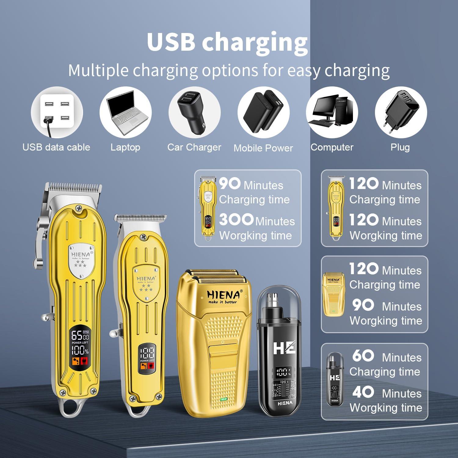 Kit de Cortapelos Profesional HIENA PRO Oro Inalámbrico