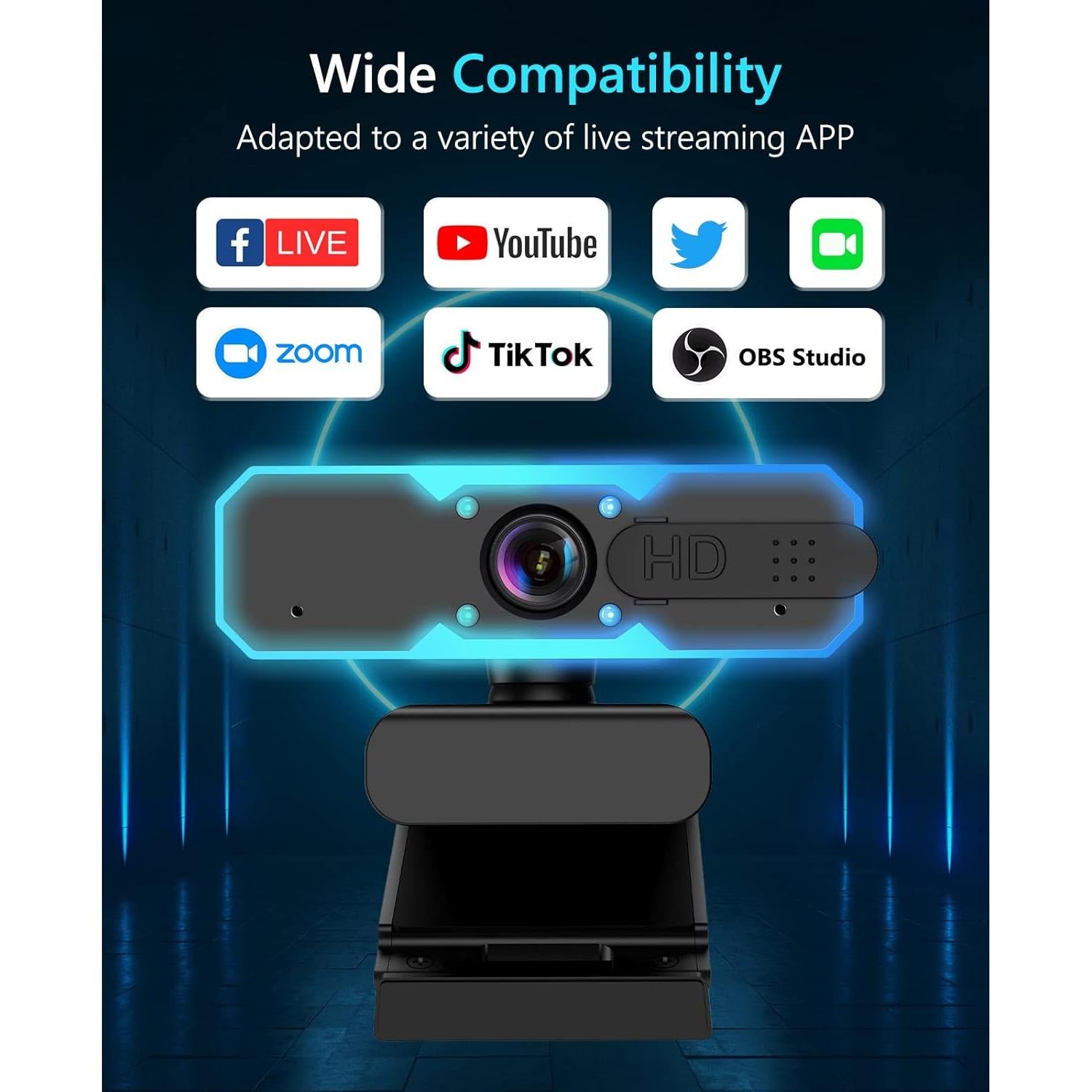 Cámara Web Streaming NBPOWER 1080P 60FPS con Micrófono y Luz