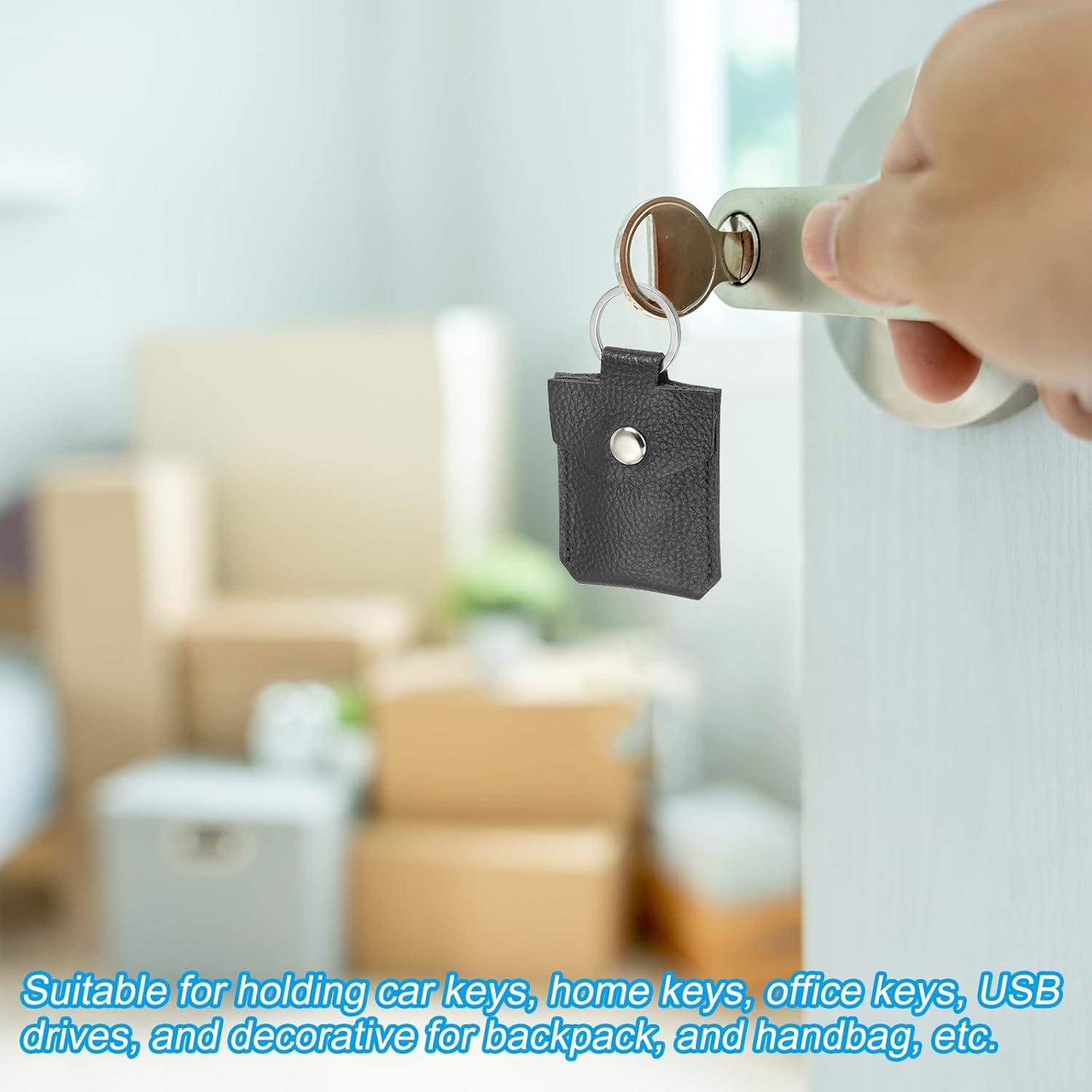 PATIKIL Leather Key Fob, Genuine Leather Keys Cover Portable Key Rings Air Tag Holder for Home Office Cars Keys Cards