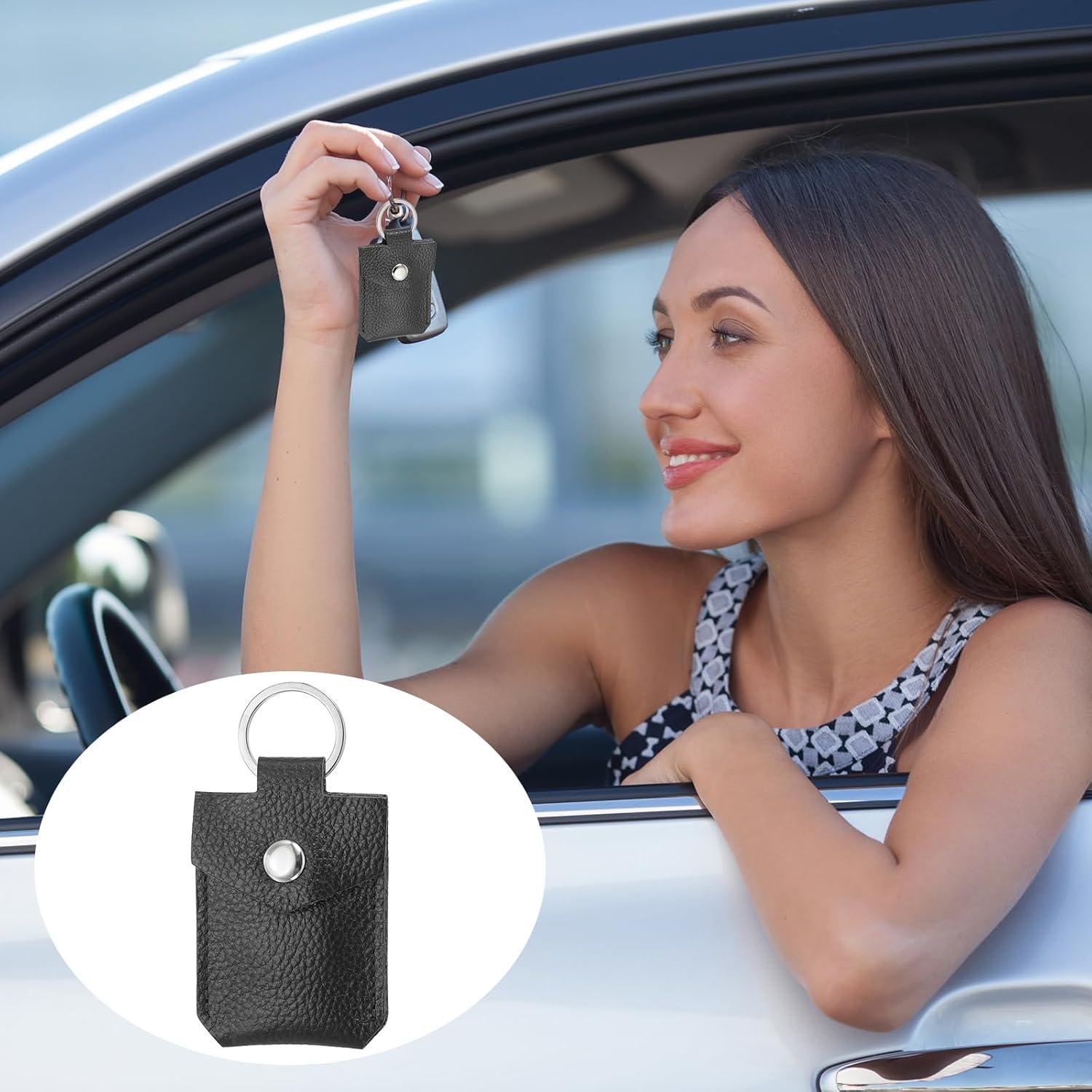 PATIKIL Leather Key Fob, Genuine Leather Keys Cover Portable Key Rings Air Tag Holder for Home Office Cars Keys Cards